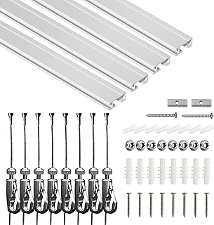 19.69 Ft Picture Hanging System with 4 x 60 Inch Wall Rails, Adjustable ...