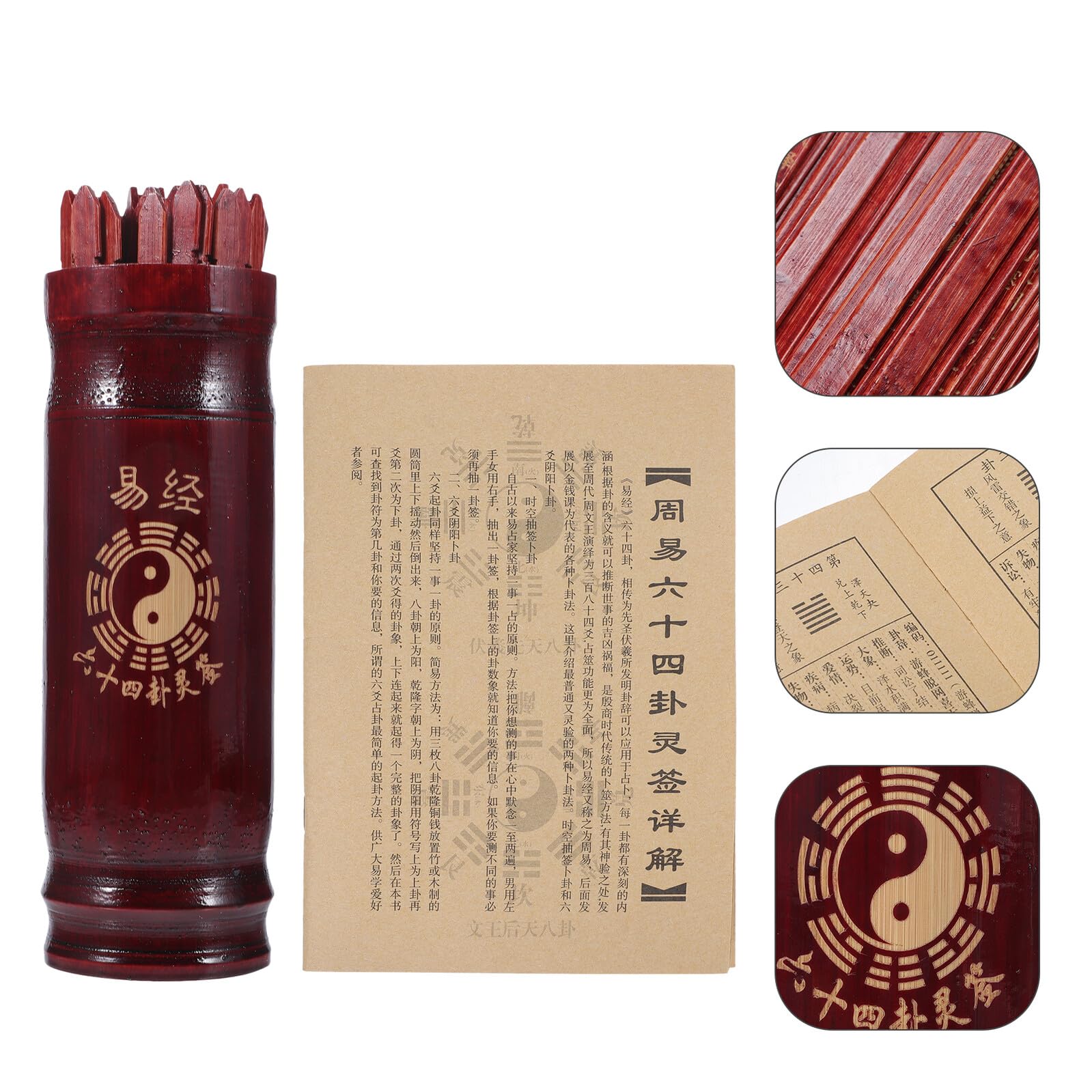 Set Bastoncini Divinazione Cinesi in Legno con Secchio e Libro, Oggetti di Scena per Giochi di Predizione della Fortuna, per Riunioni Familiari e Templi, Stile Tradizionale Cinese