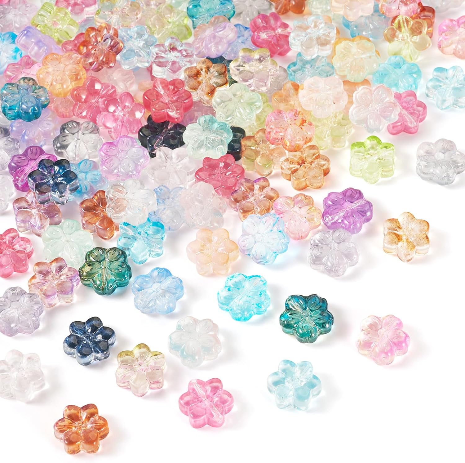 Craftdady 120pcs 13mm Flower Glass Spacer Beads - Colorful Transparent Floral Loose Beads for DIY Jewelry Necklace Bracelet Earring Making