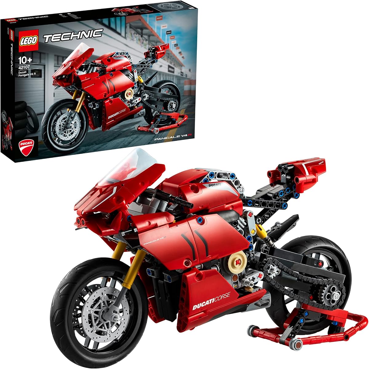 42107 Moto Technic Ducati Panigale V4 R, kit de construcción para maqueta de Superbike coleccionable con caja de cambios y suspensión de trabajo, idea de regalo, a partir de 10 años