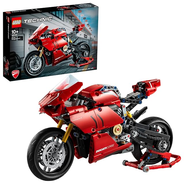 LEGO 42107 Technic Ducati Panigale V4 R Motorbike Collectible Superbike Display Model Building Kit with Gearbox and Working