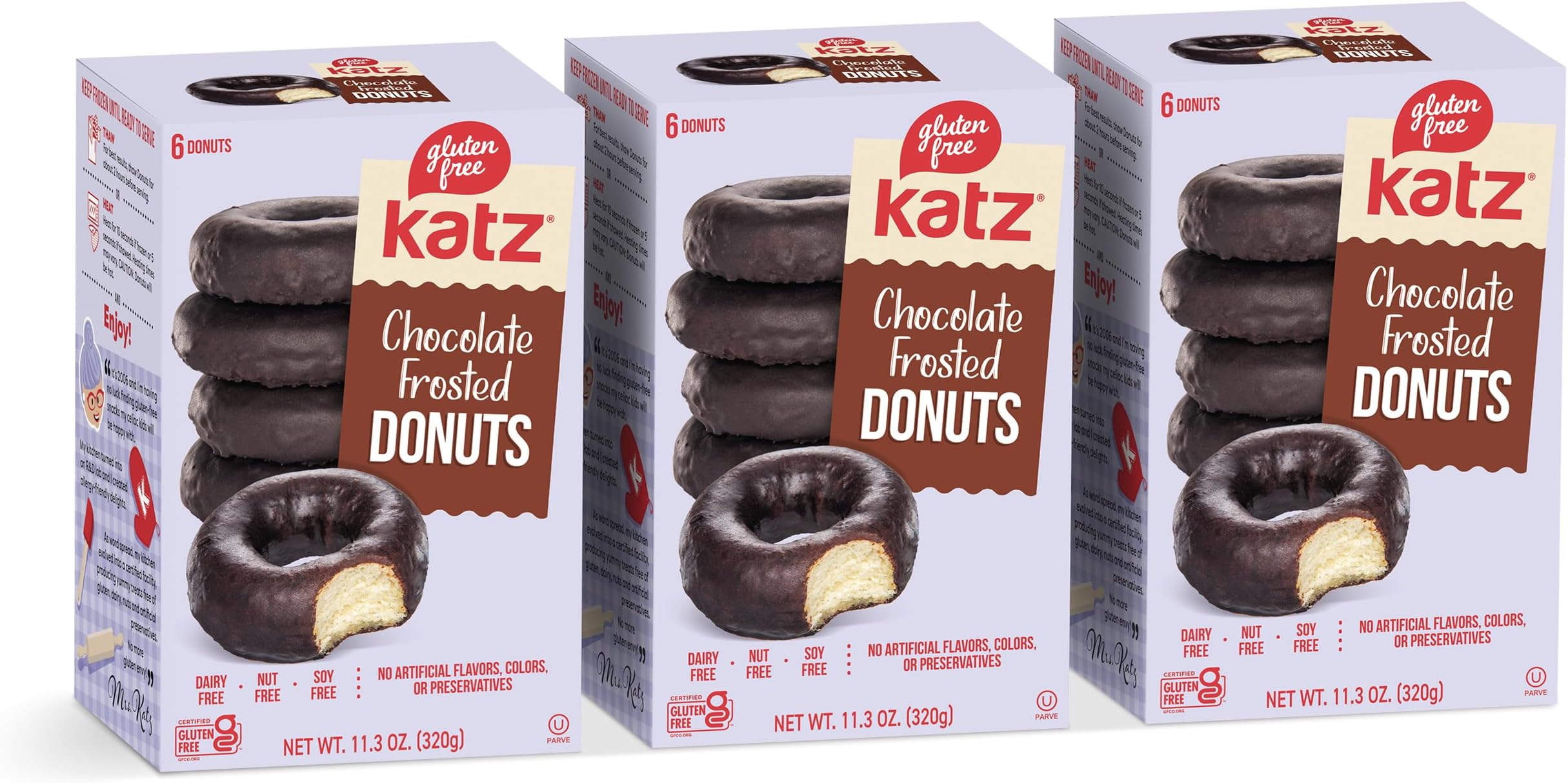 Chocolate Frosted Donuts. Dessert Snack, Free of Soy, Sesame, Dairy, and Nuts. Kosher 11.3oz (3pk)