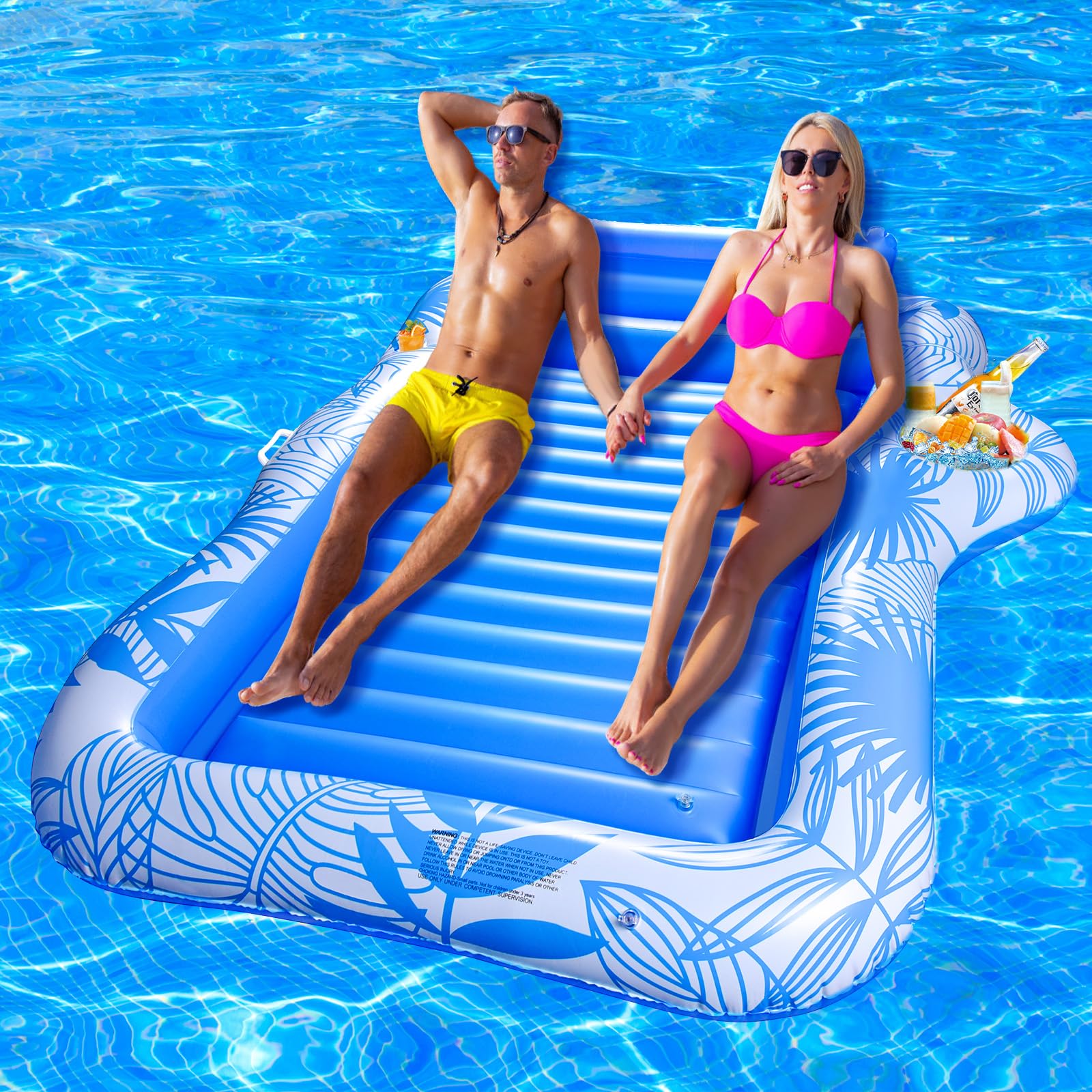 BuzzoXerex Materassino Gonfiabile Piscina, Gonfiabile Galleggiante Materasso Piscina Doppio Grande Adulti con Poggiatesta e Portabibite per Piscina Estiva in Spiaggia