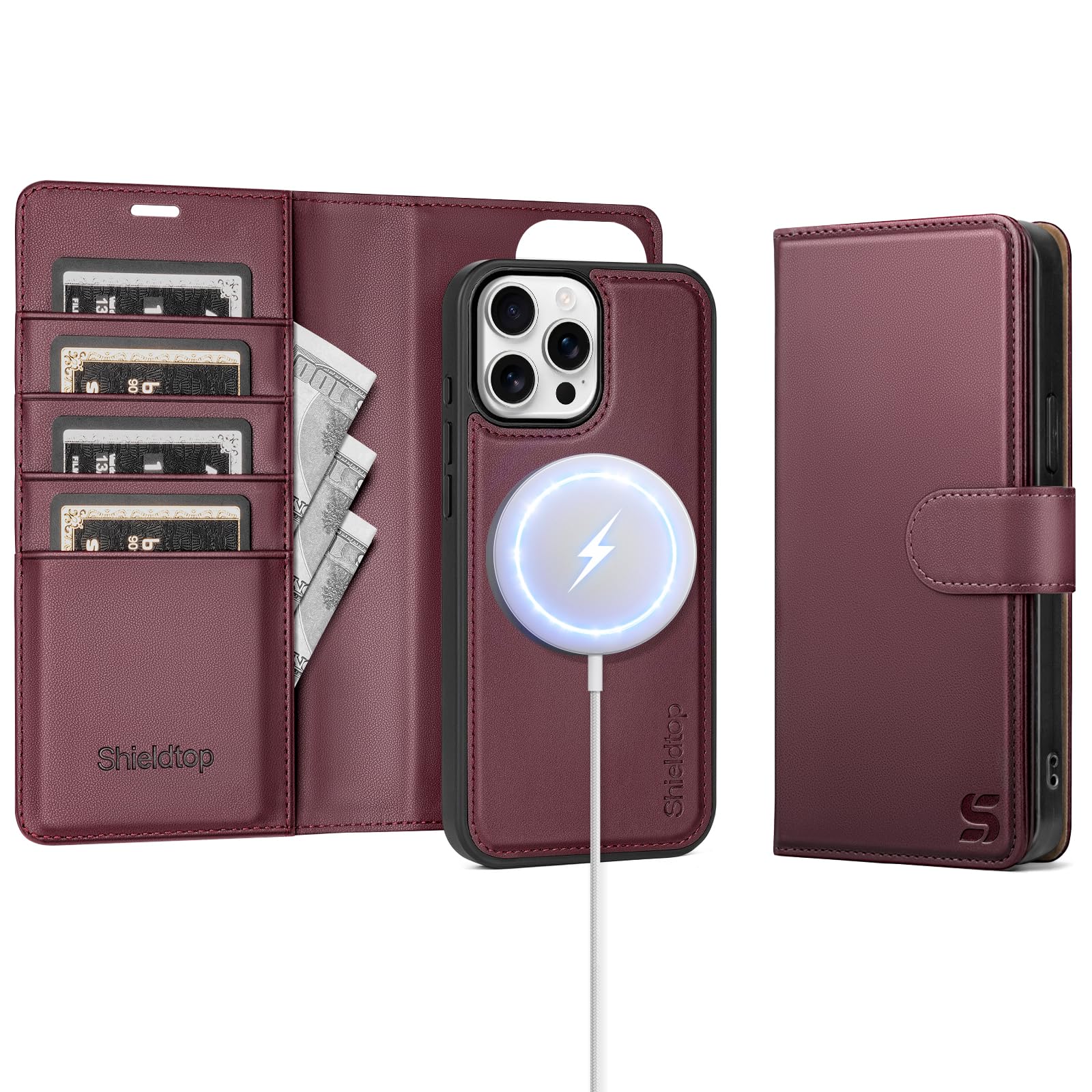 Shieldtop Compatible with Magsafe Magnetic 2 in 1 Detachable iPhone 14 Pro Max Wallet Case with Card Holder Credit Slots Men Women,PU Leather RFID