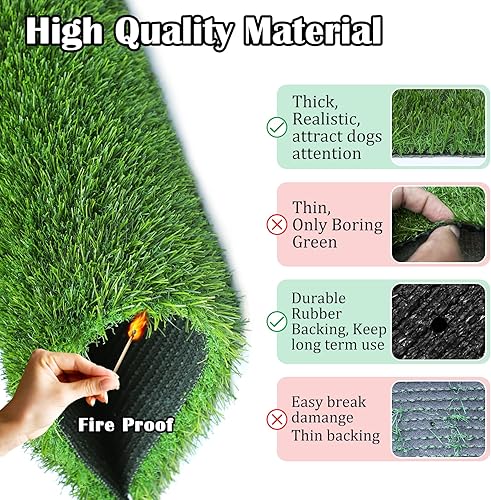 Miniatura 6 de Almohadilla de césped artificial para perros, 51.3 x 31.5 pulgadas, césped de perro XL para entrenamiento de orinal, grueso y alto drenaje, tapete