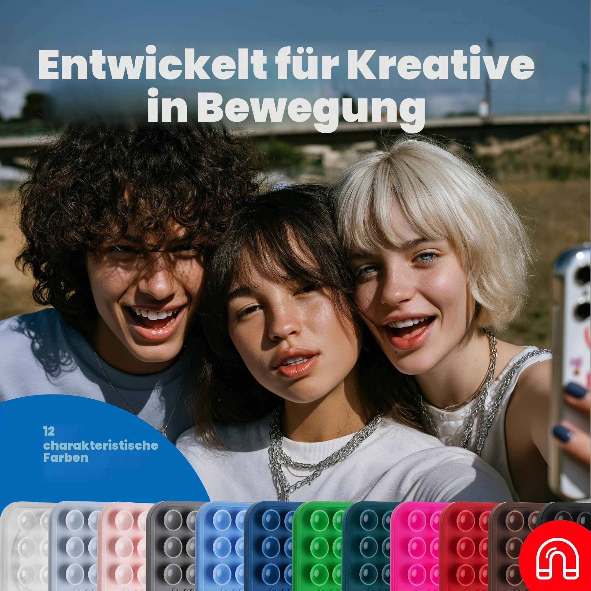 OCTOBUDDY Magnet - Magnetische Saugnapf-Handyhalterung - Magnet-kompatible Smartphone-Silikonhalterung - für freihändige Selfies und Videos - Zubehör für Content Creation - 66 x 99 mm, Transparent