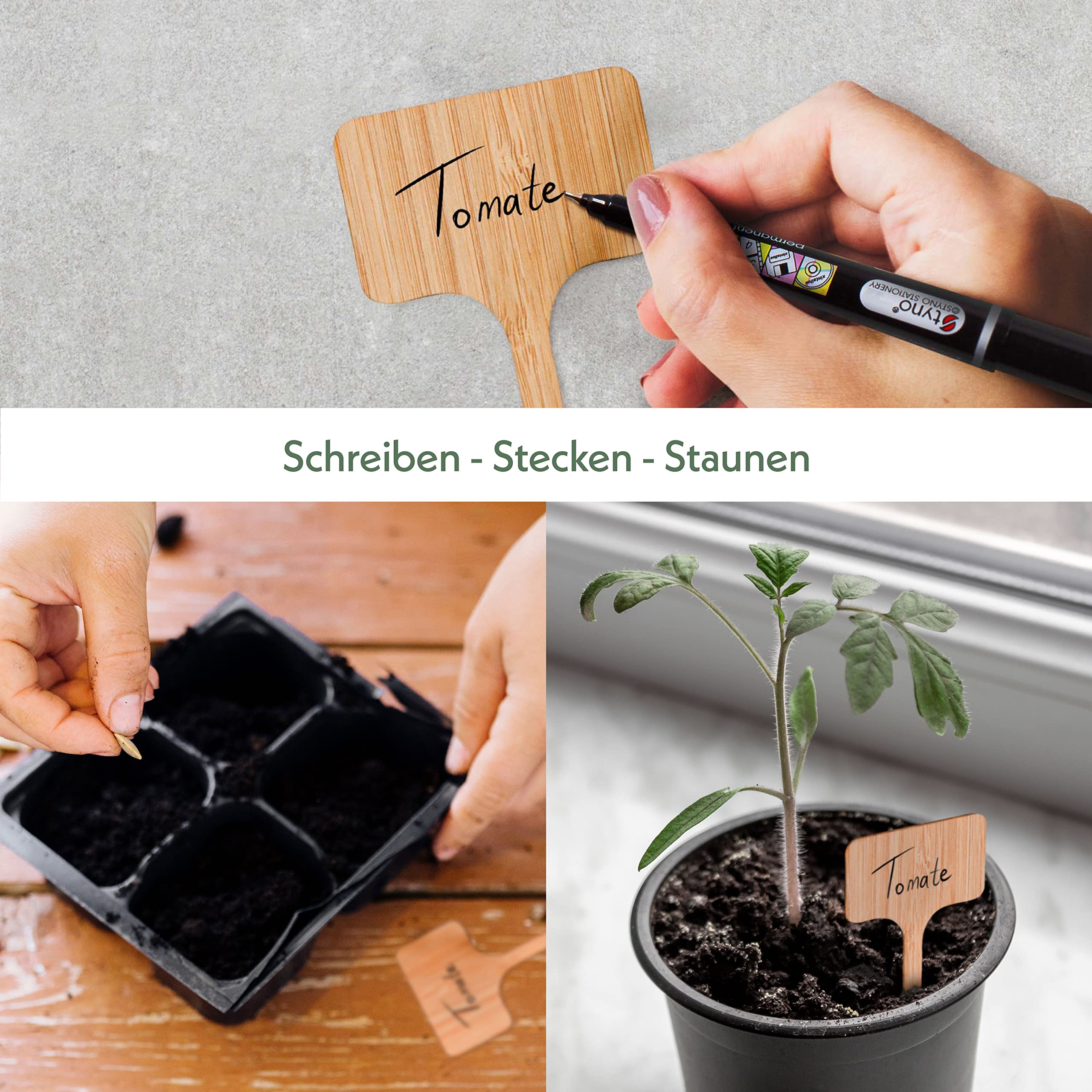 50 Etichette Per Piante In Bambù - Marcatori Riutilizzabili Per Orto, Giardino, Vasi, Con Pennarello - Foto 9