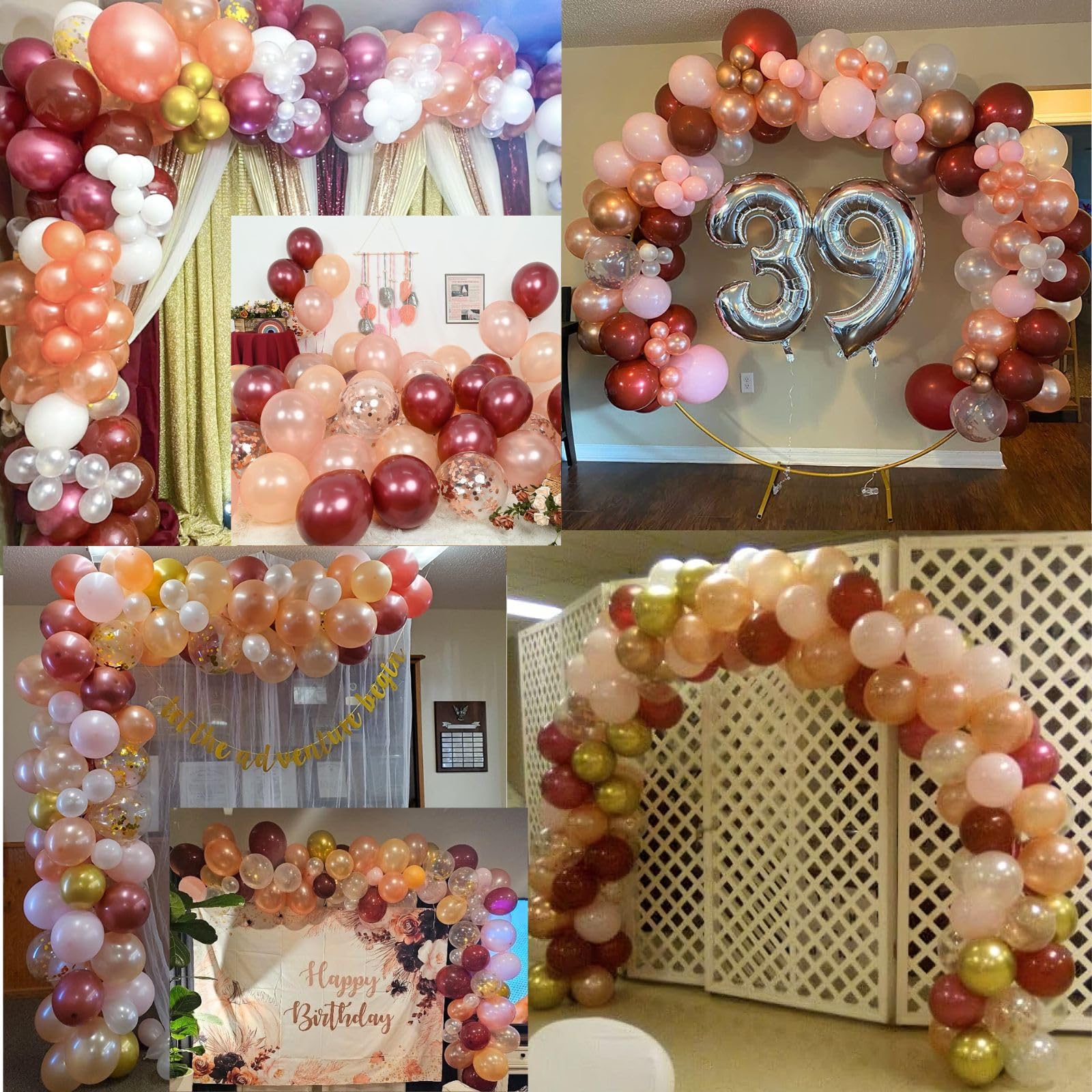 Luftballons Weinrot Rosegold 12 Zoll Roségold Burgundy Champagner Metallic Gold Konfetti Luftballons Set Geburtstag Party Ballons Deko für Mädchen Frauen Verlobung Hochzeit Brautparty Dekorationen