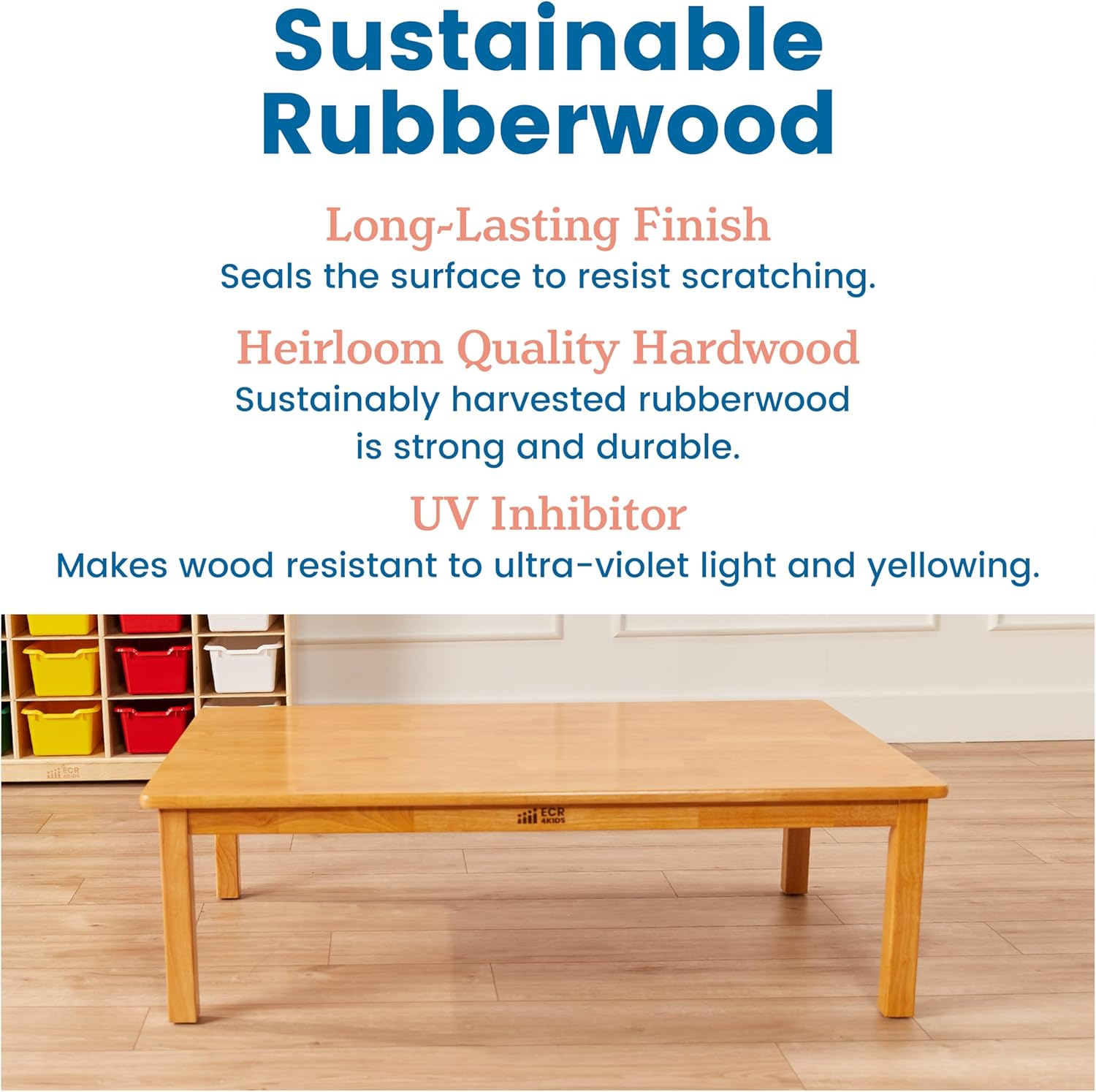 ECR4Kids 48in x 30in Rectangular Hardwood Table with 14in Legs, Kids Furniture, Honey