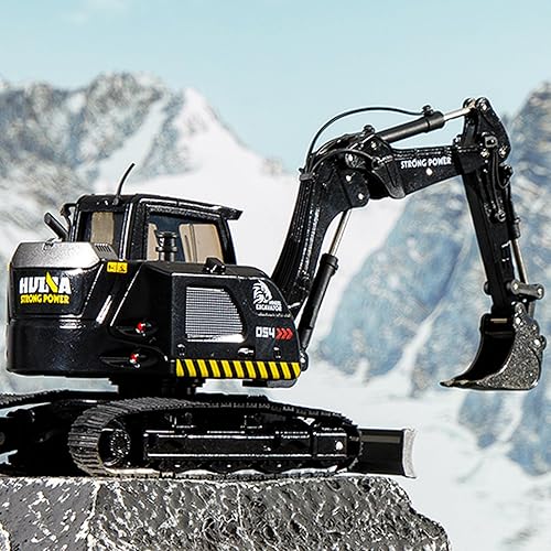 Miniatura 6 de Gemini & Genius - Excavadora negra con orugas, juguete de construcción de excavadora a presión a escala 150, modelo de vehículo con giros de cabina