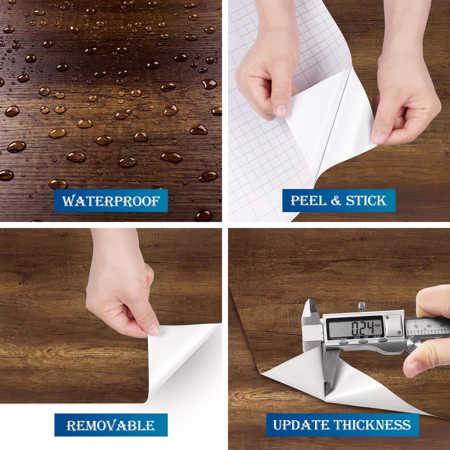 FunStick Brown Walnut Wood Contact Paper for Countertops Waterproof Vintage Wood Wallpaper Peel and Stick Countertops for Kitchen Removable Wood Grain Contact Paper for Cabinets Desk Drawers 15.8"x80"