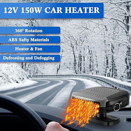 Miniatura 4 de Calentador de coche portátil de 150 W 12 V 2 en 1 para parabrisas de automóvil, descongelador, enchufe para cigarrillo, rotación de 360 grados,