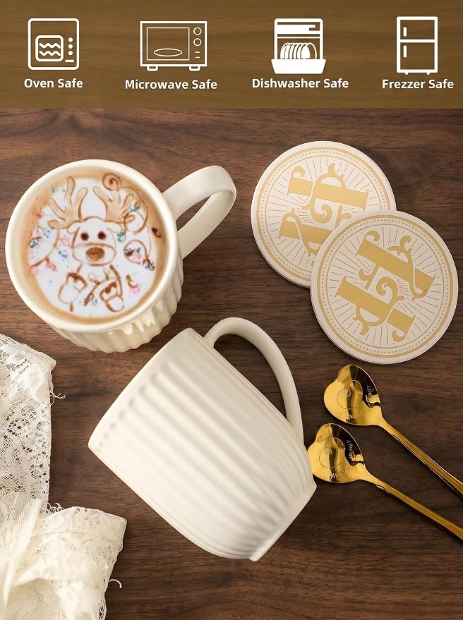 Set de 2 mugs cerámicos HASENSE 20oz con cucharas y posavasos miniatura 4