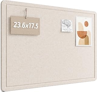 Fluxnara Bulletin Board, 23.6" x 17.5" Cork Board Alternative with 12 Safe Removable Adhesive Tabs, Foldable Felt Pin Board for Home Office, Classroom, Bedroom,Entryway for Walls— Oatmeal