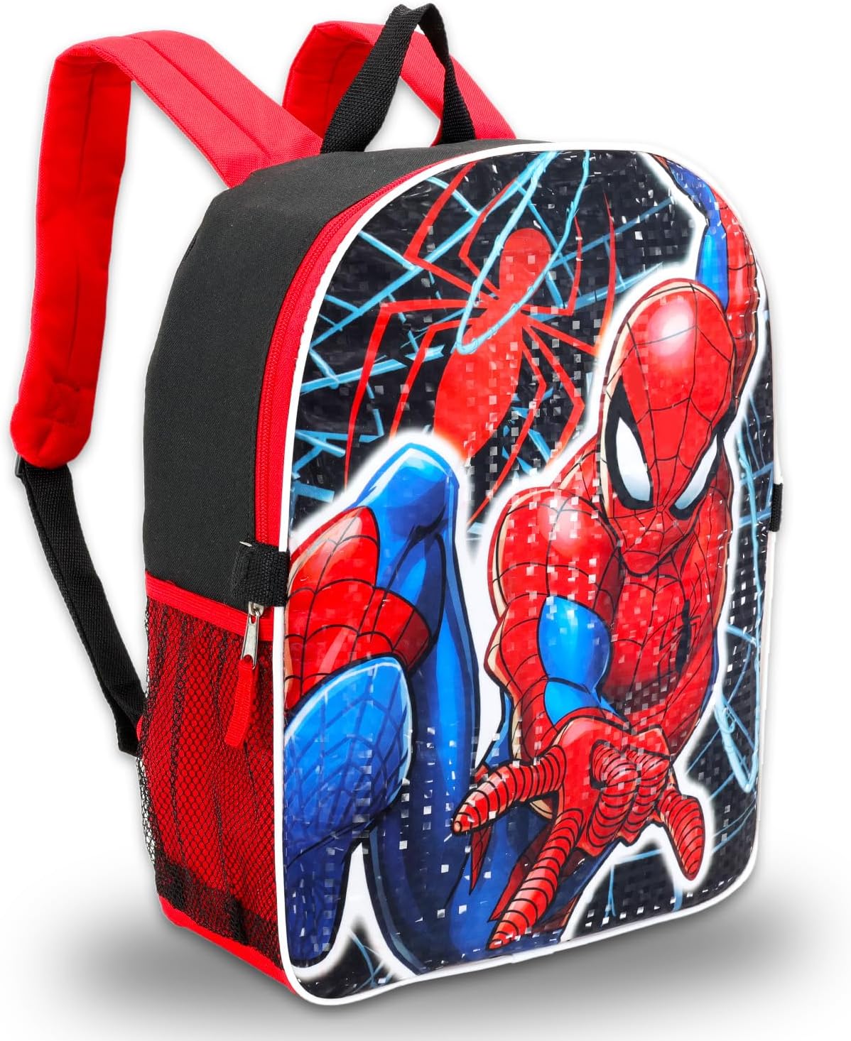 Marvel Spiderman Backpack Lunch Bag Set - Bundle of 16" Backpack, Lunch Box, Stationery, Stickers, and More School Supplies (Multicolor)