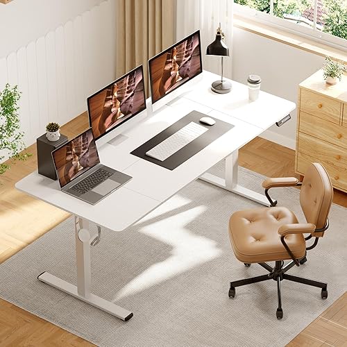 Miniatura 8 de Escritorio de pie ajustable con memoria preestablecida, escritorio de pie eléctrico de 63 x 30 pulgadas, escritorio de pie para oficina en casa,