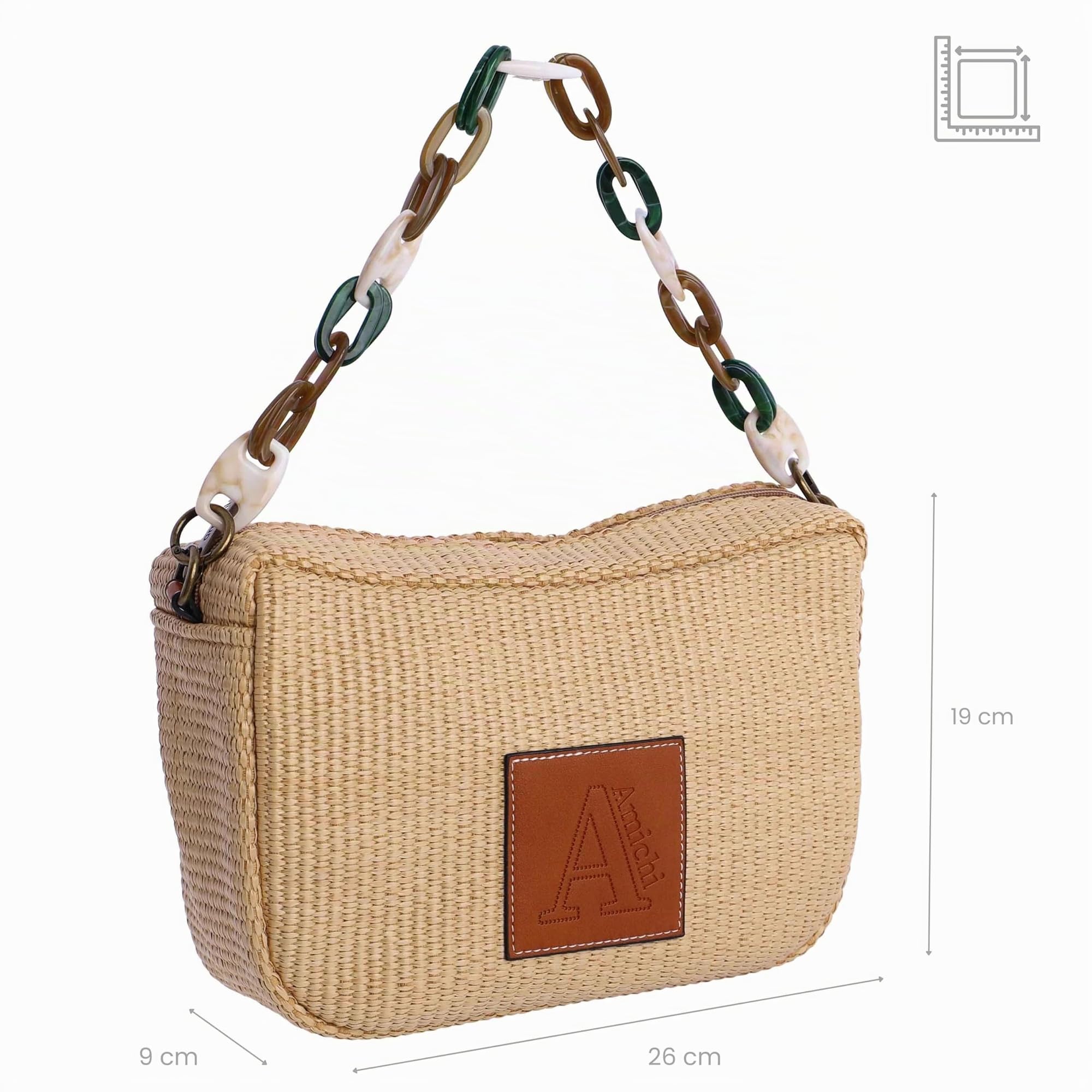 AMICHI - Bolso shopper mujer - Bolso mujer de rafia para verano, Palmar