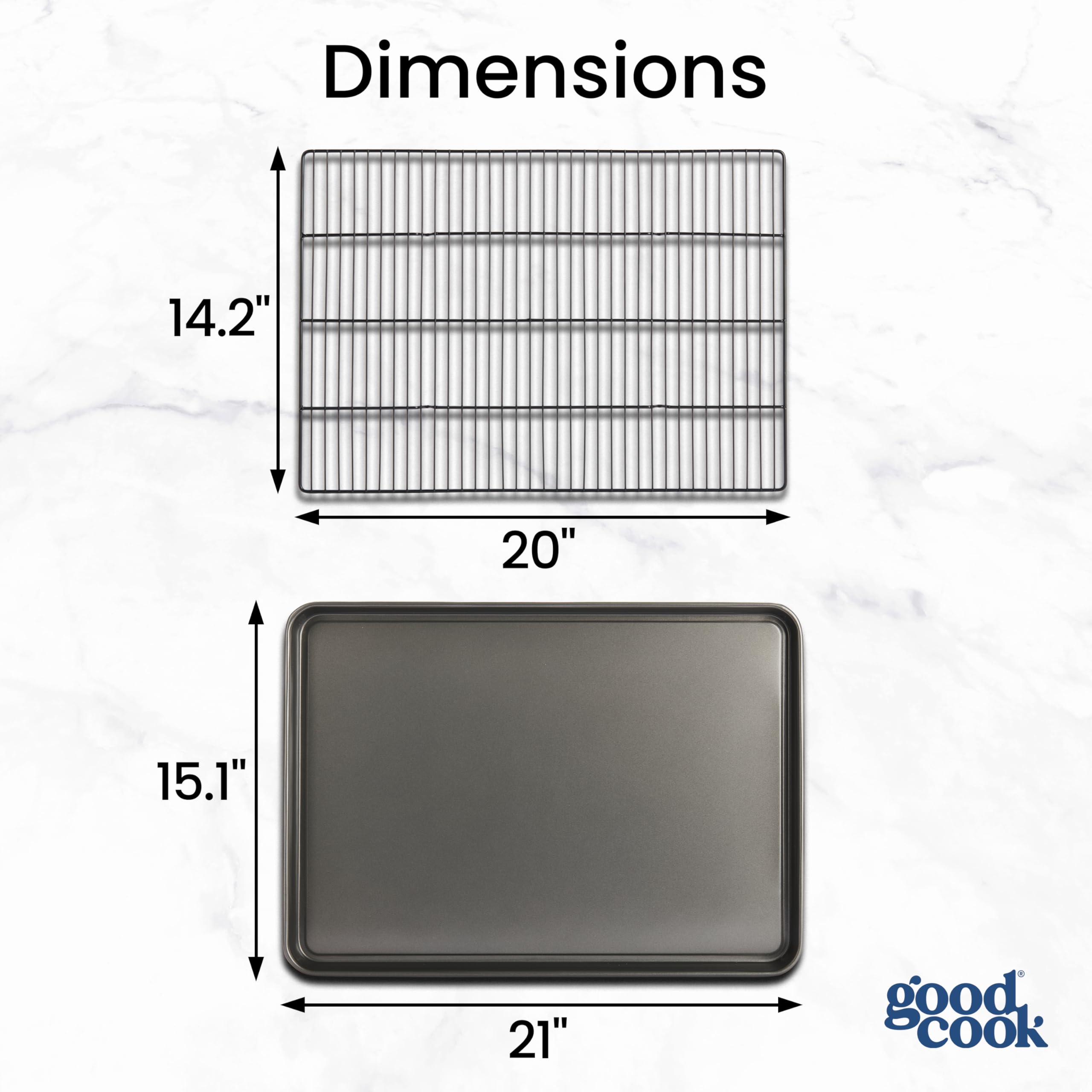 GoodCook Everyday XL Keksblech & Kühlgitter Set, verwindungs- und kratzfest, spülmaschinenfeste Stahlkonstruktion für gleichmäßiges Backen, Mehrzweck-Backform mit Kühlgitter, 54 x 39 cm, Grau