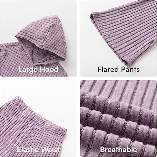 Girls 2 Pieces Outfits Lounge Set Knit Hoodies Flare Pants Sweatshirts and Sweatpants Kids Tracksuits 5-14 Years(Purple,13-14 Years)