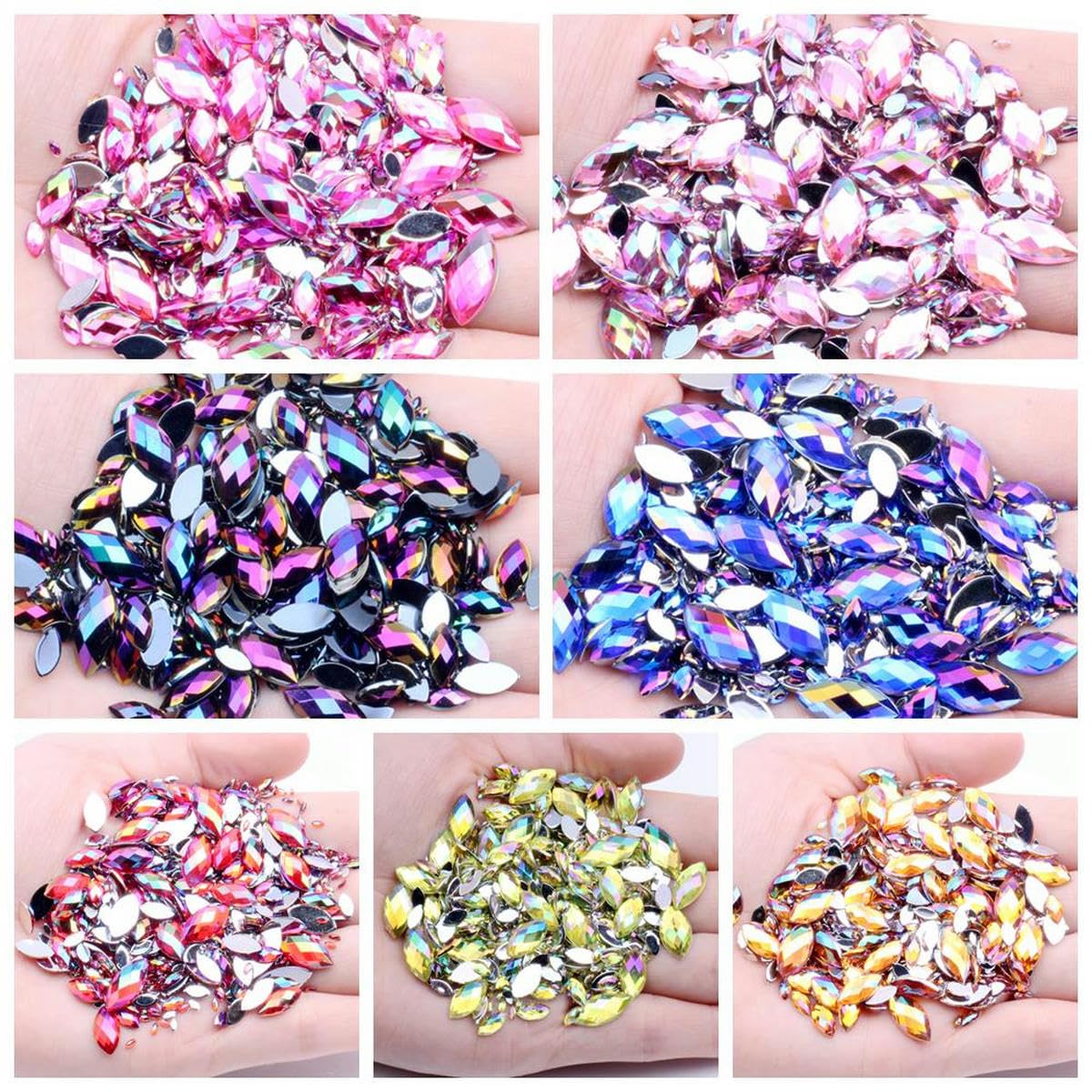 Marquise-Erdfacetten, Acryl, flache Rückseite, Strasssteine, viele Größen und AB-Farben, Klebeperlen, Kleider, Nagelkunst, Dekoration, Zubehör, 03 Hellgrün, AB-4 x 8 mm, 100 Stück, 12 Hellgelb, AB-3 x