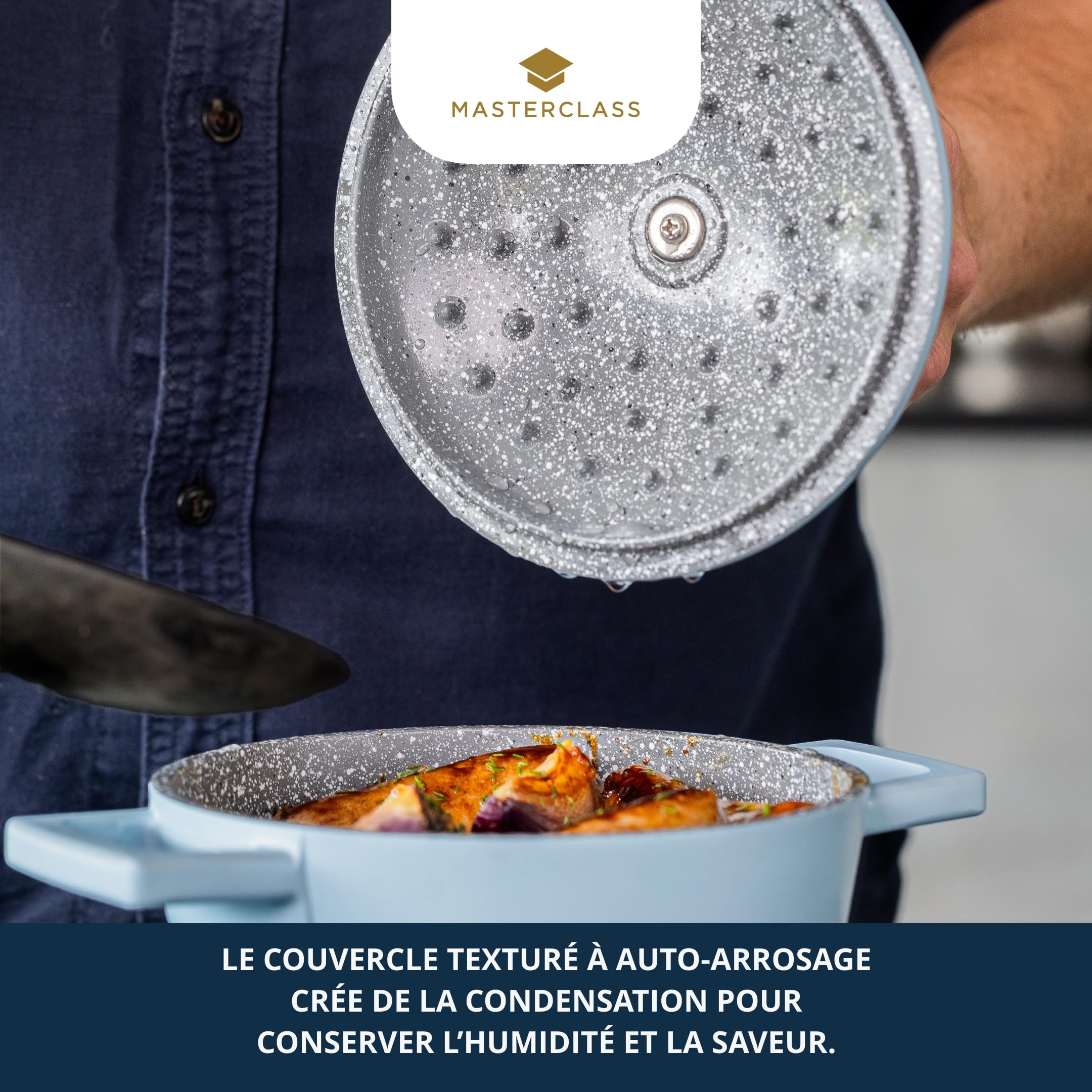 MasterClass Cocotte Ronde en Fonte d'aluminium avec Couvercle Auto-hydratant, légère, antiadhésive, pour Les Repas familiaux, Les currys, Passe au Lave-Vaisselle, 16 cm, 1,4 L, Bleu Ciel