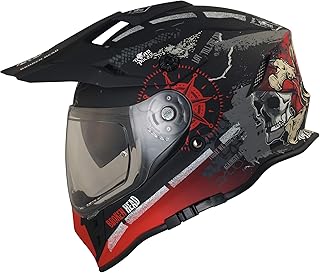 Broken Head Road Pirate VX2 - Motorradhelm Mit Sonnenblende - MX Cross-Helm In Schwarz & Rot - Größe M (57-58 cm)