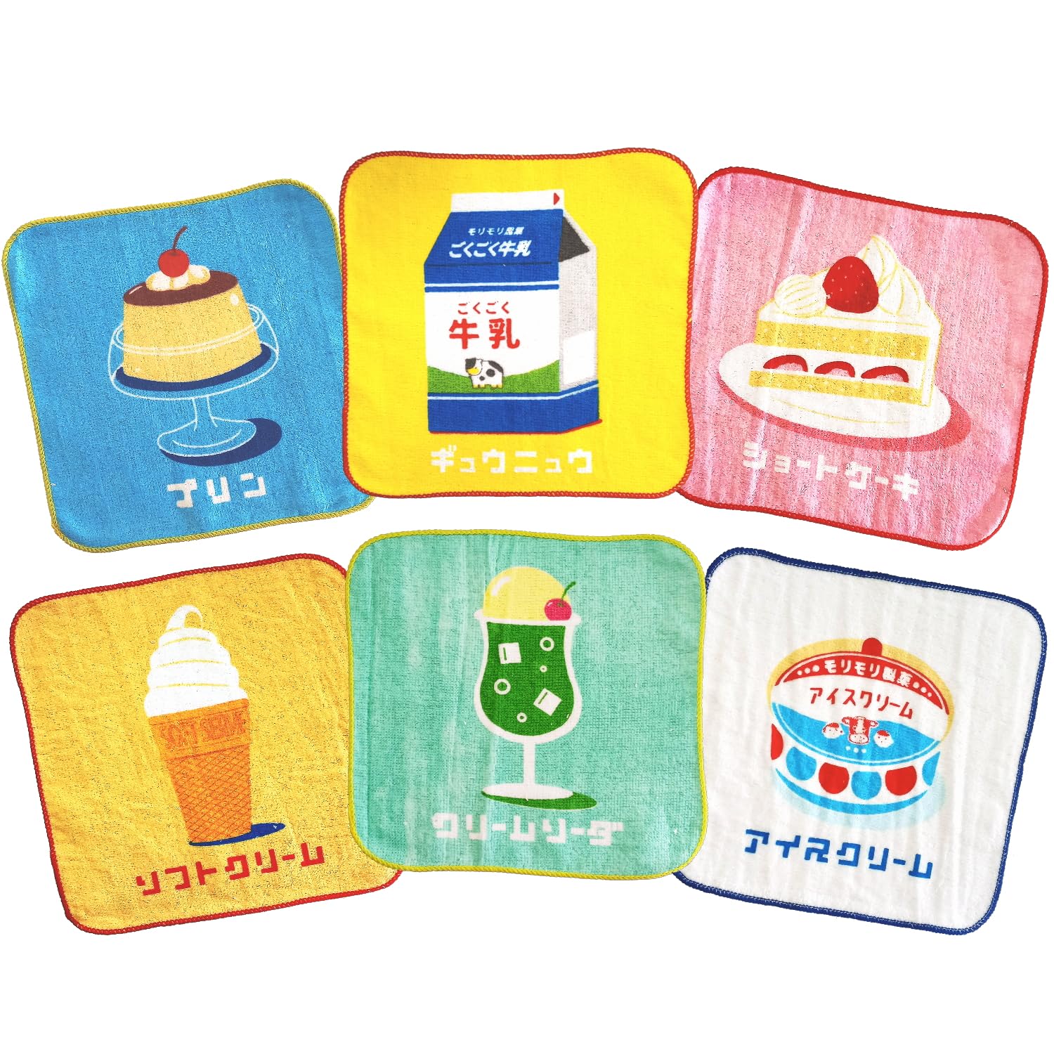 Amazon｜レトロ 喫茶 ミニ タオル ハンカチ 6柄 各1枚セット クリーム 