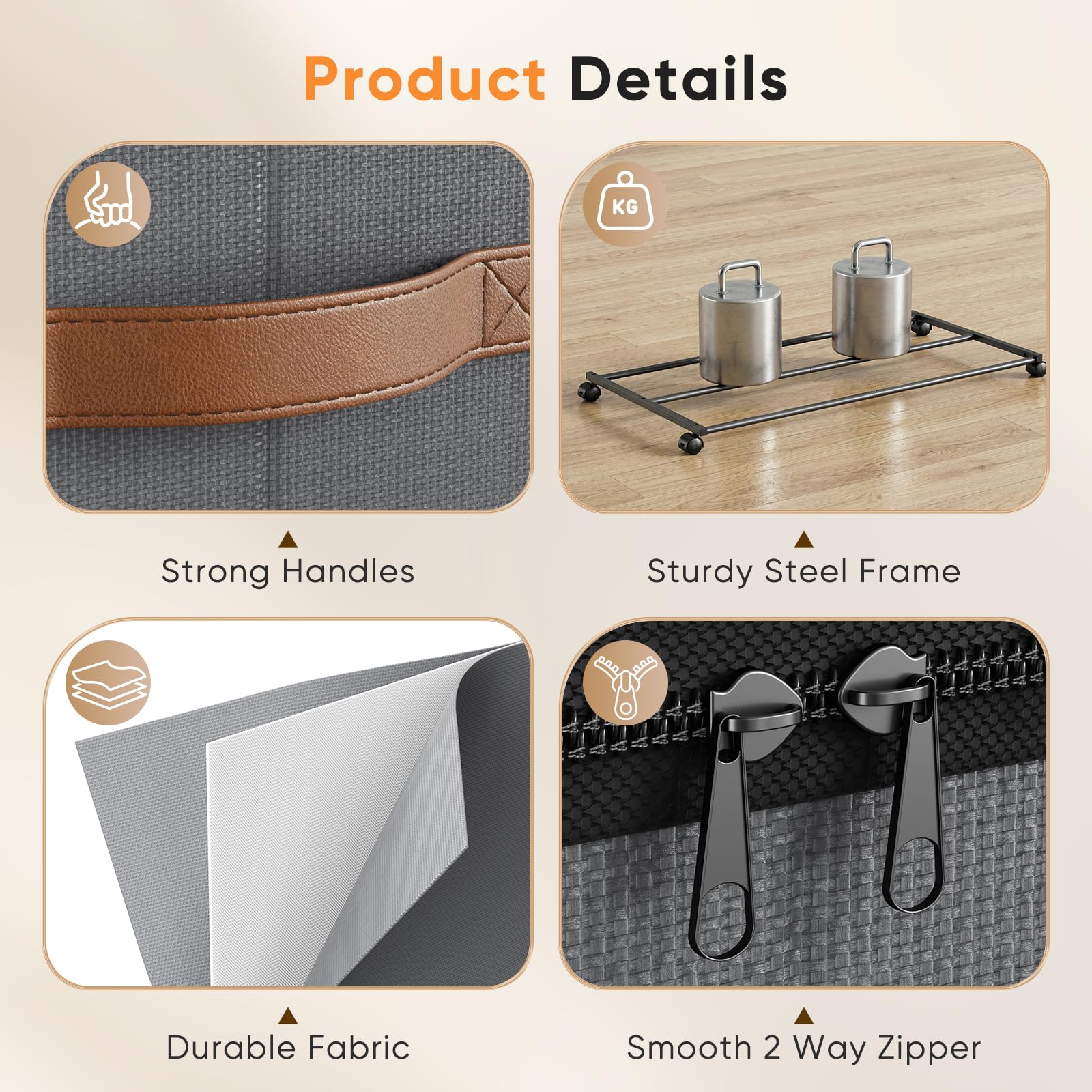 2 unidades de almacenamiento para debajo de la cama de 72 L, con ruedas de rotación de 360° y tapa de PVC, marco de metal, para ropa, zapatos, juguetes y mantas