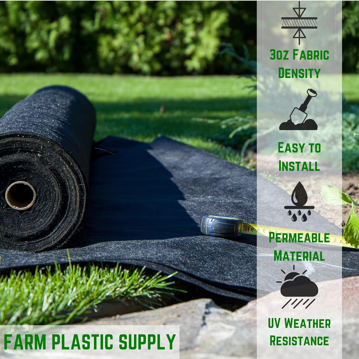 Farm Plastic Supply - 3oz Highly Permeable Landscape Fabric (3' x 100') - Non-Woven Landscaping Fabric, Spunbond Commercial Grade Landscape Cover, Ground Cover