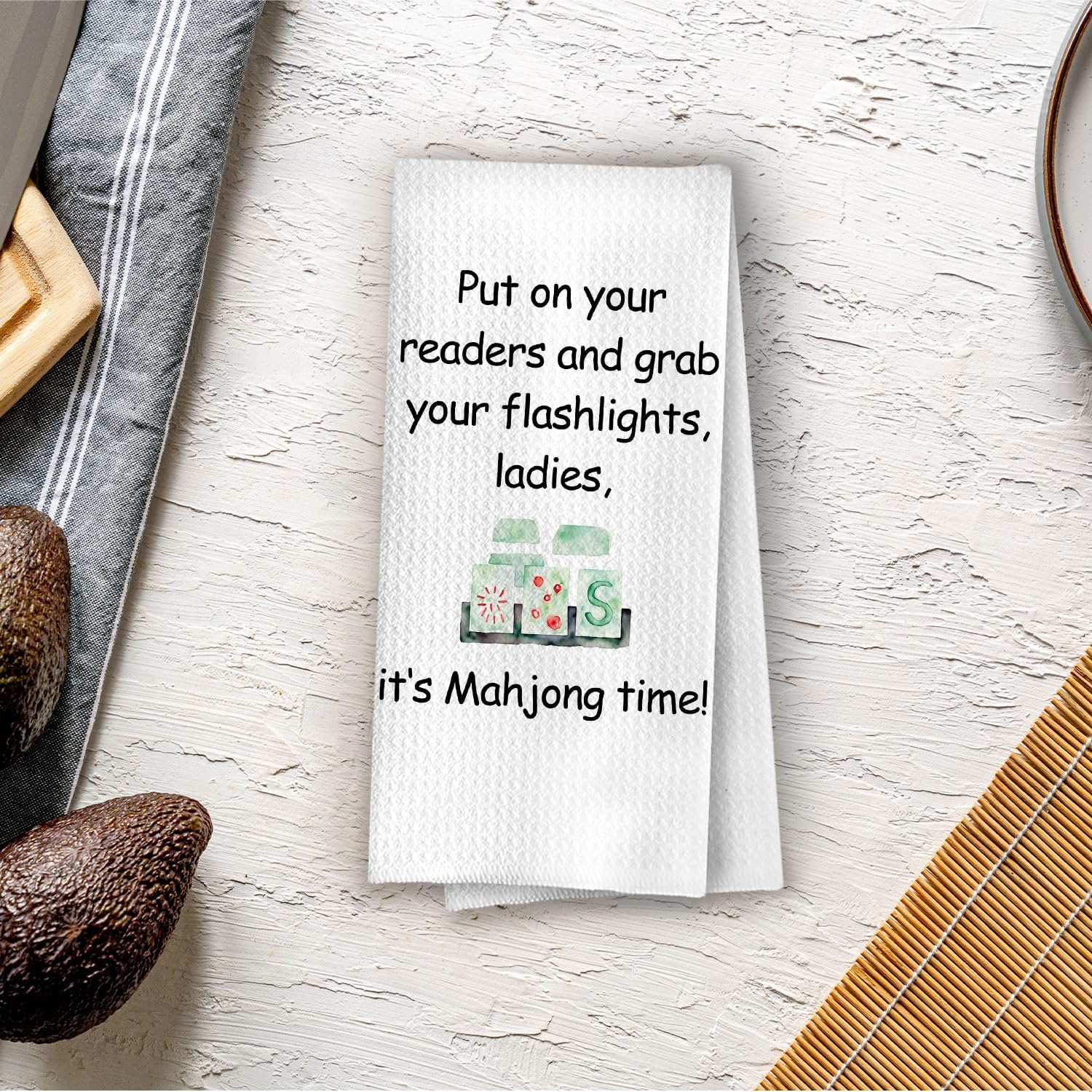 Mahjong Gifts Kitchen Towels - Funny Mah Jong Gifts Waffle Dish Towels, Mahjong Accessories Decorative Hand Towel, Mah Jong Tea Towel, 16x24 Inch