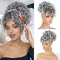 Vista 15 de Cola de Caballo Afro Hinchada con Cordón con Flequillo Sintético Extensión de Cola de Caballo Rubia Extensiones de Cabello Corto Rizado Piezas