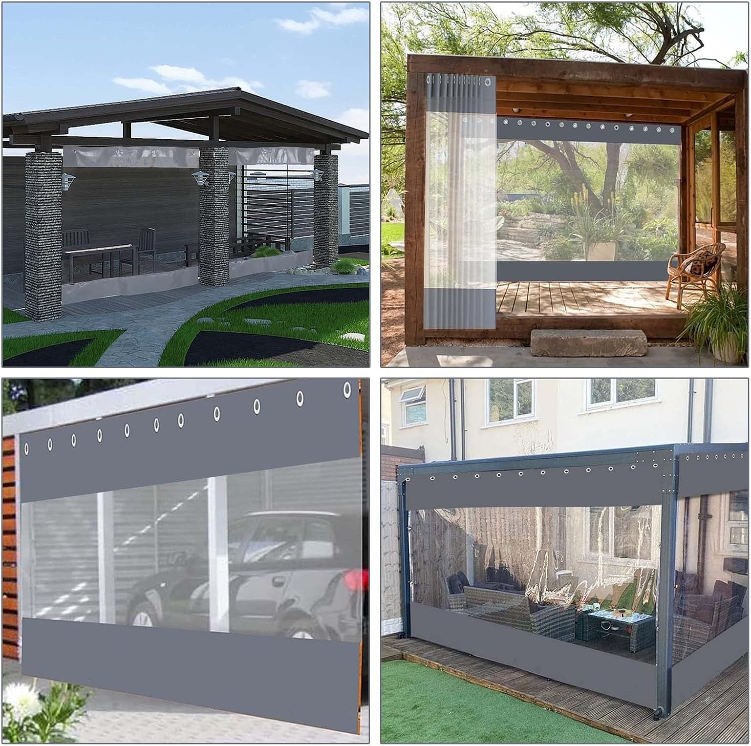 Cortinas Impermeables de Invierno para Exteriores Personalizables Lateral para pérgola Transparente Impermeable PVC 0,3mm con Ojales para cenador terraza,H*w,200x280m/7x9ft