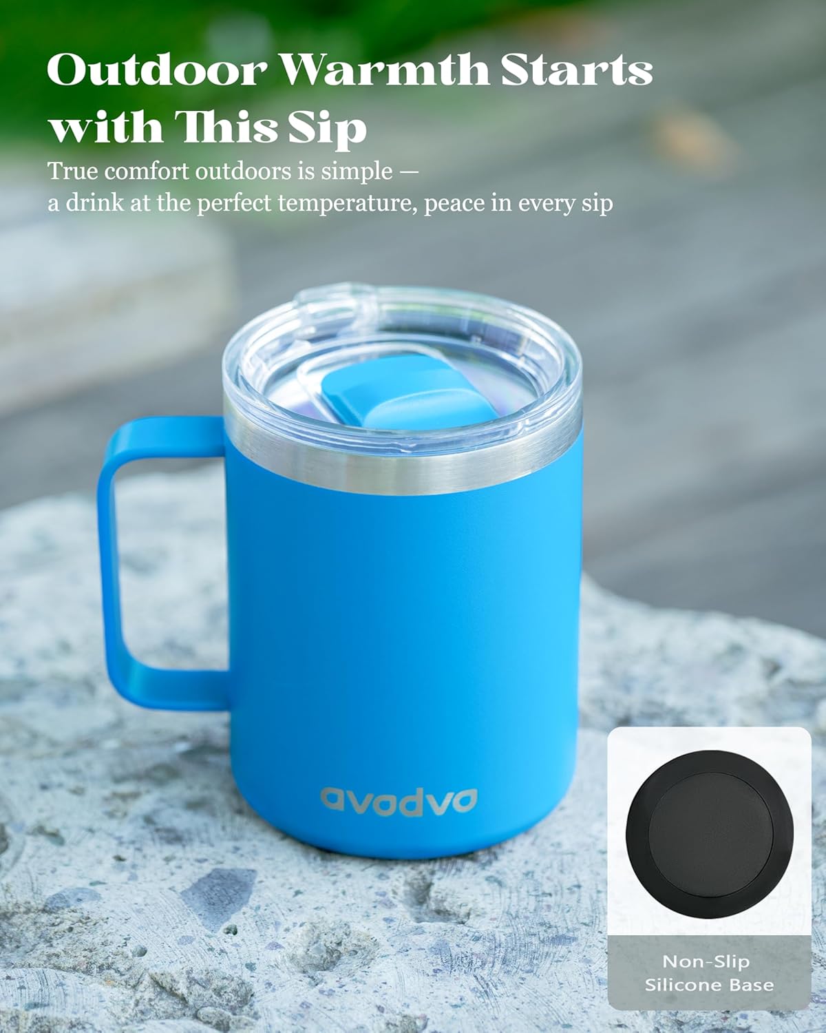 12oz Insulated Coffee Mug with Lid – Includes Two Lids, Stainless Steel Coffee Travel Mug with Handle, Double Wall Vacuum Insulated Camping Mug for Home, Office & Outdoor, Sapphire Blue - Image 6