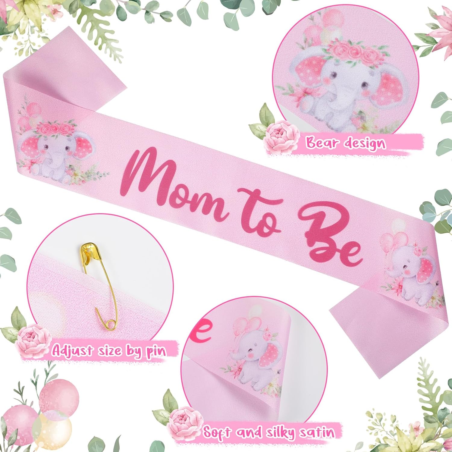 Chunful Elephant Theme Baby Shower Sash Decorations, Pink image 4