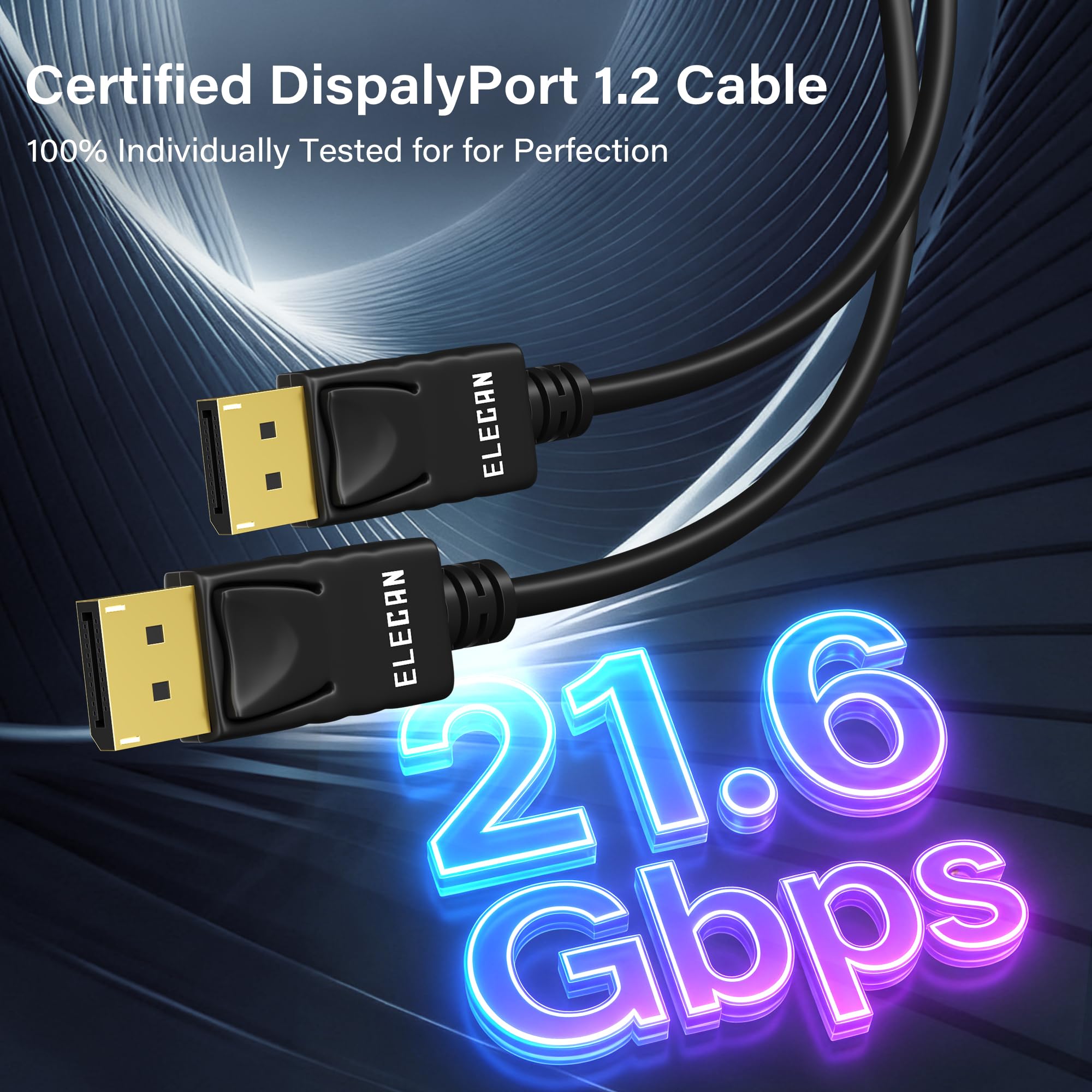 Elecan Cavo DisplayPort 1.2 certificato VESA, 4 K, 3 m, ad alta velocità DP a DP da maschio a maschio, 4K a 60 Hz, 2K a 165 Hz/144 Hz, HBR2 HDR HDCP Dolby per monitor da gioco, PC, TV, NVIDIA AMD + 10