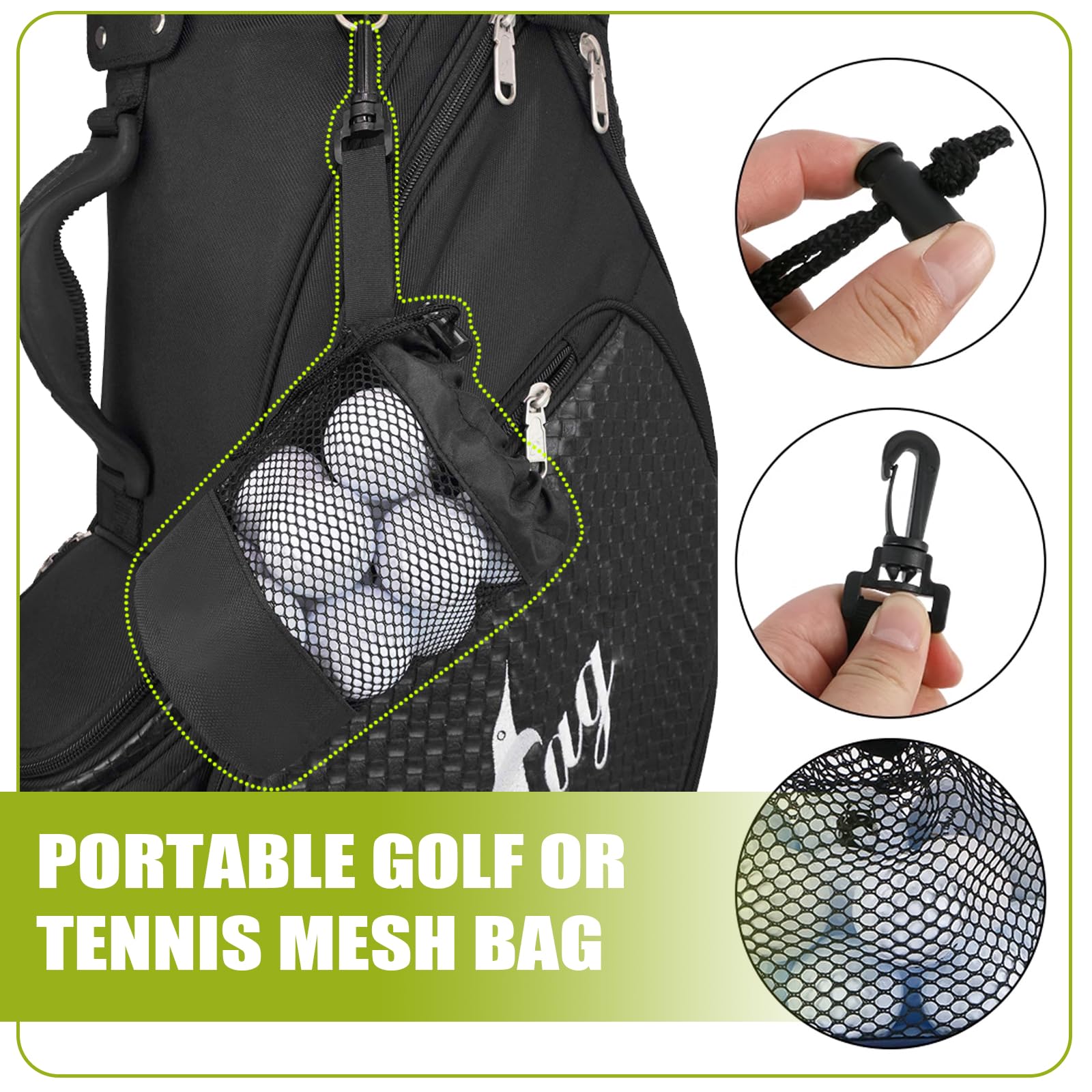 TYXHXTF 2 Malla para Pelotas Bolsa, Golf Pelotas Riñonera, Saco de Malla para Pelotas con Cierre de Cordel, para Tenis, Golf y Tenis de Mesa
