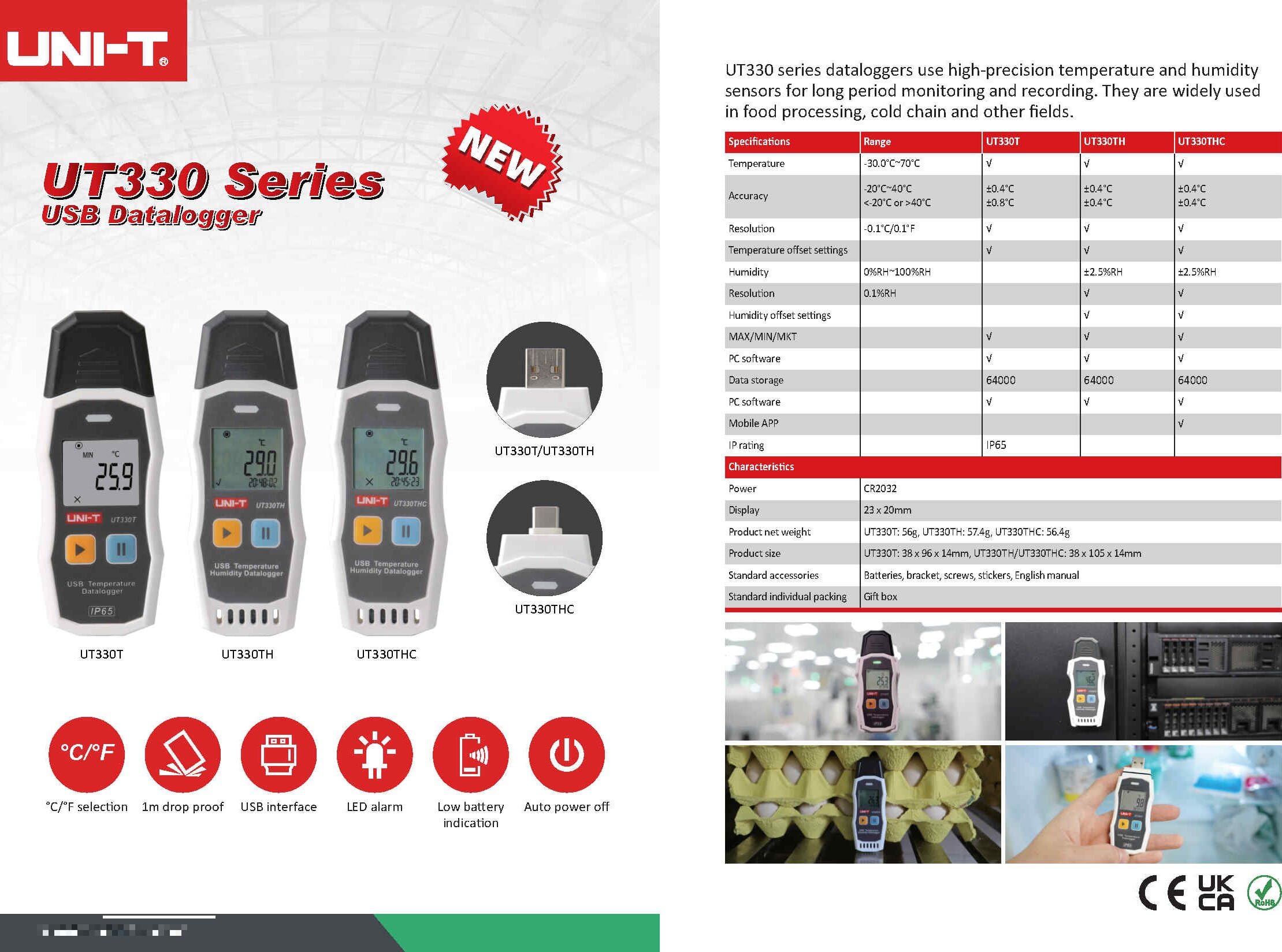 UNI-T Uni-trend UT330T UT330TH UT330THC Humidity Temperature Data Logger Digital Thermometer Hygrometer USB Recorder High Precision For Food(UT330T)