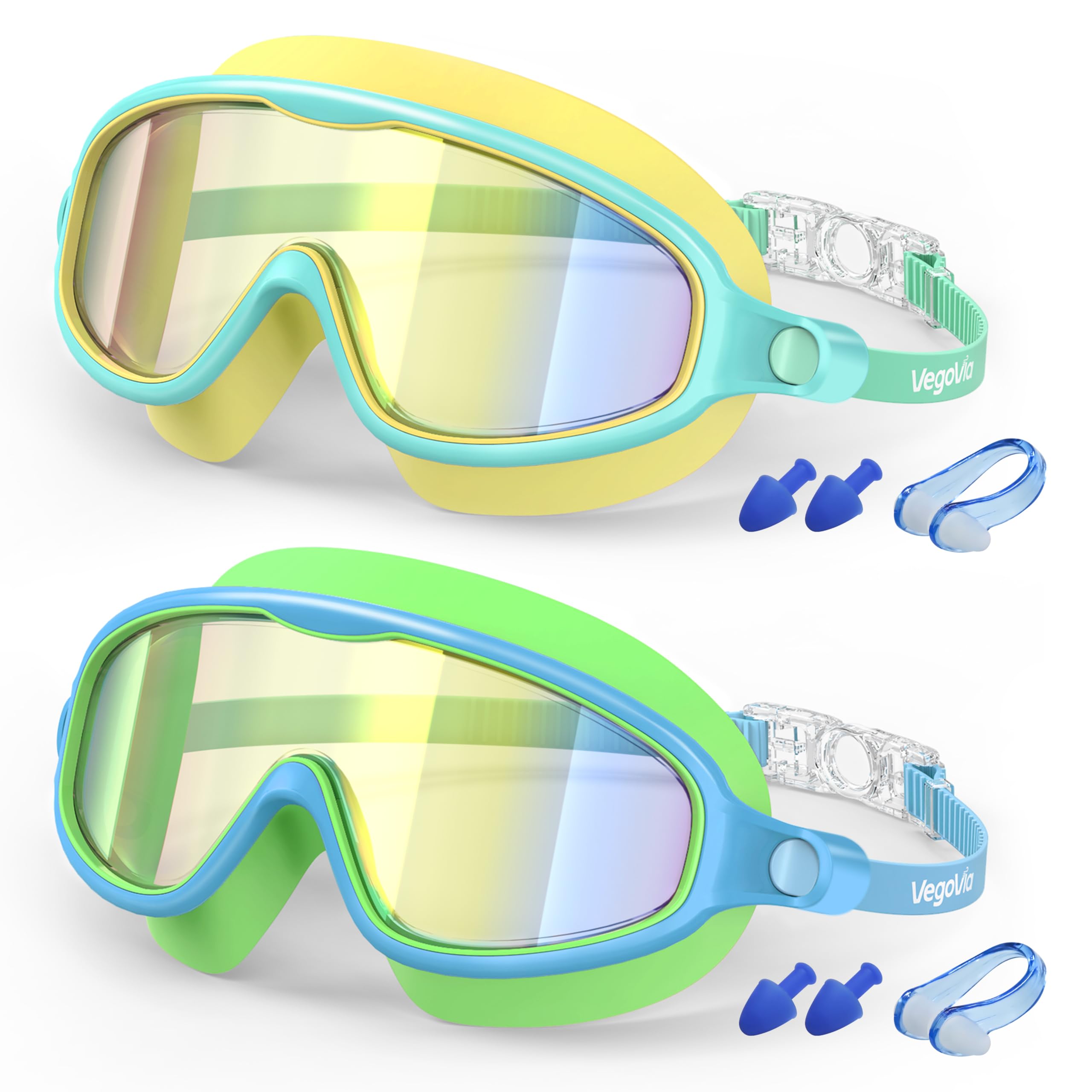 VegoVia Kinder-Schwimmbrille, Anti-Beschlag, UV-Schutz, Weitsicht, Schwimmbrille für Kinder von 3–15 Jahren, Jungen, Mädchen, Kleinkinder, 2 Stück