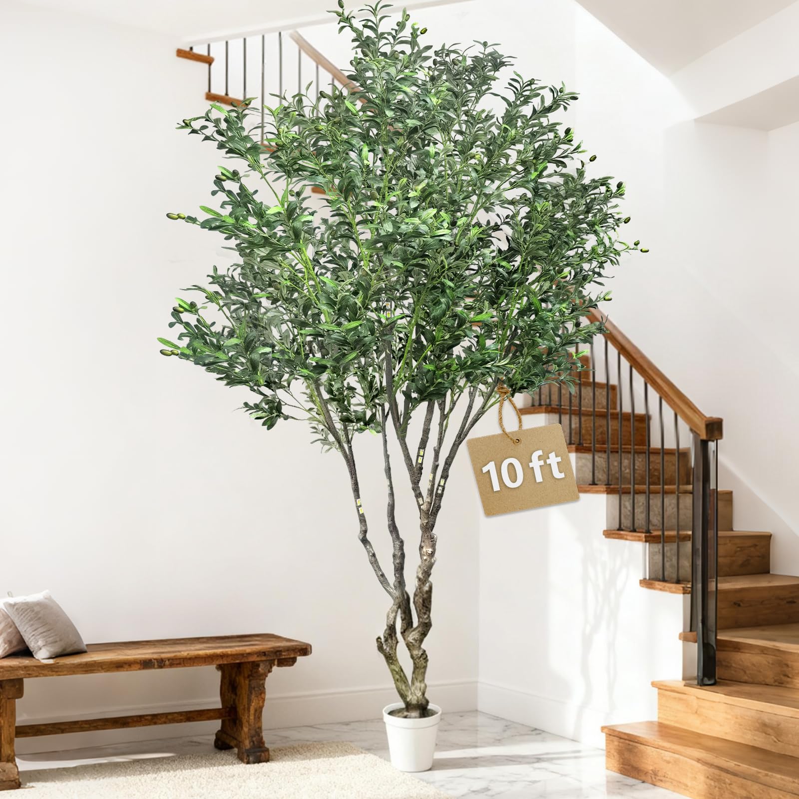 Artificial Olive Tree 10ft Artificial Plants Indoor with Natural Wood Trunk and Realistic Leaves Fruits Faux Olive Tree