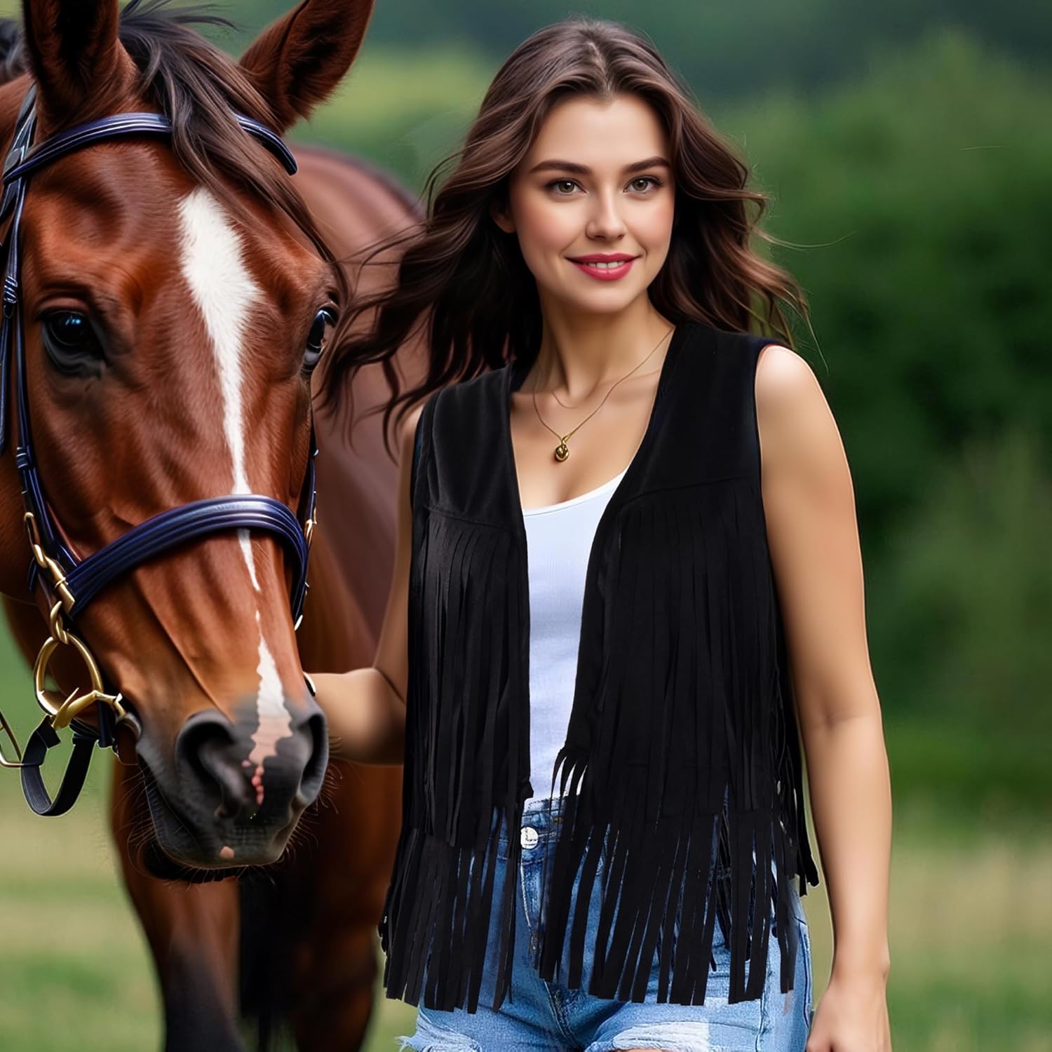 Womens Tassel Fringe Vest Sleeveless Western Cowgirl Vest 70s Costume Tops Hippie Jacket for Halloween - Image 4