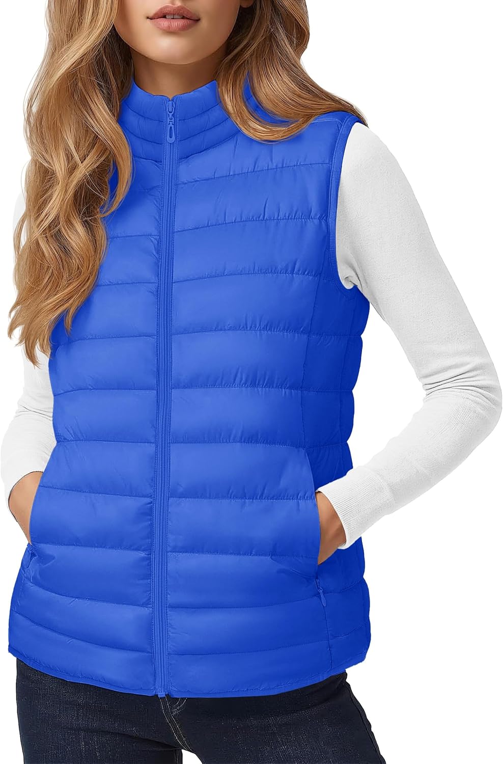 Women's Quilted Puffer Vest Lightweight Sleeveless Puffy Jacket | Padded Gilet Outerwear,Warm,Wind,Moisture-resistant,Stand Collar,Zip-Up,Inner Pockets,Winter,Casual,Outdoor
