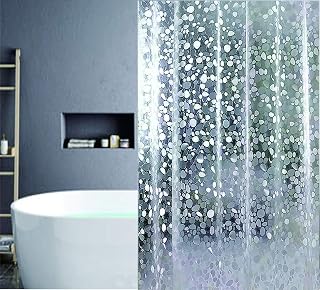 SUJAYU EVA Shower Curtain Liner with 12 Hooks, 72x72 Inch 3D Pebble Semi-Transparent, Odorless Non-Toxic for Stall & Tub