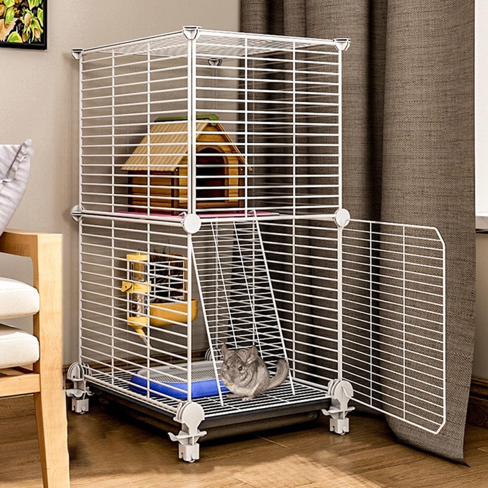 Jaula de chinchilla, jaula para mascotas de varios niveles para hurones, ratas y cobayas, fácil de limpiar con ruedas deslizantes y bandeja, diseño de bricolaje
