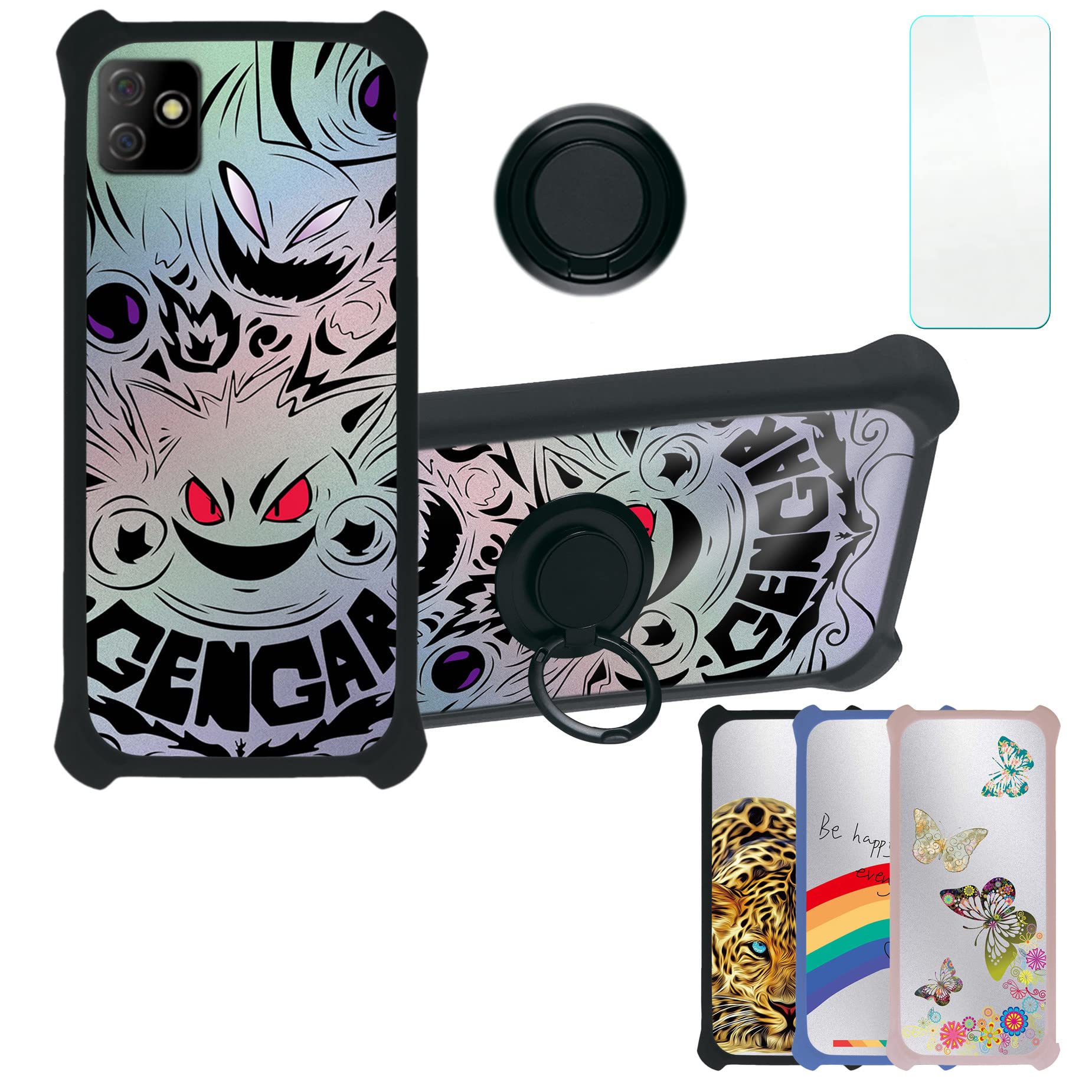 jioeuinlyDigicel Dl4 Plus Case Compatible with Digicel Dl4 Plus Phone Case Cover [with Tempered Glass Screen Protector][Hard PC + Soft Silicone][Ring Support] [Silver Reflect Light] DYH-XGS