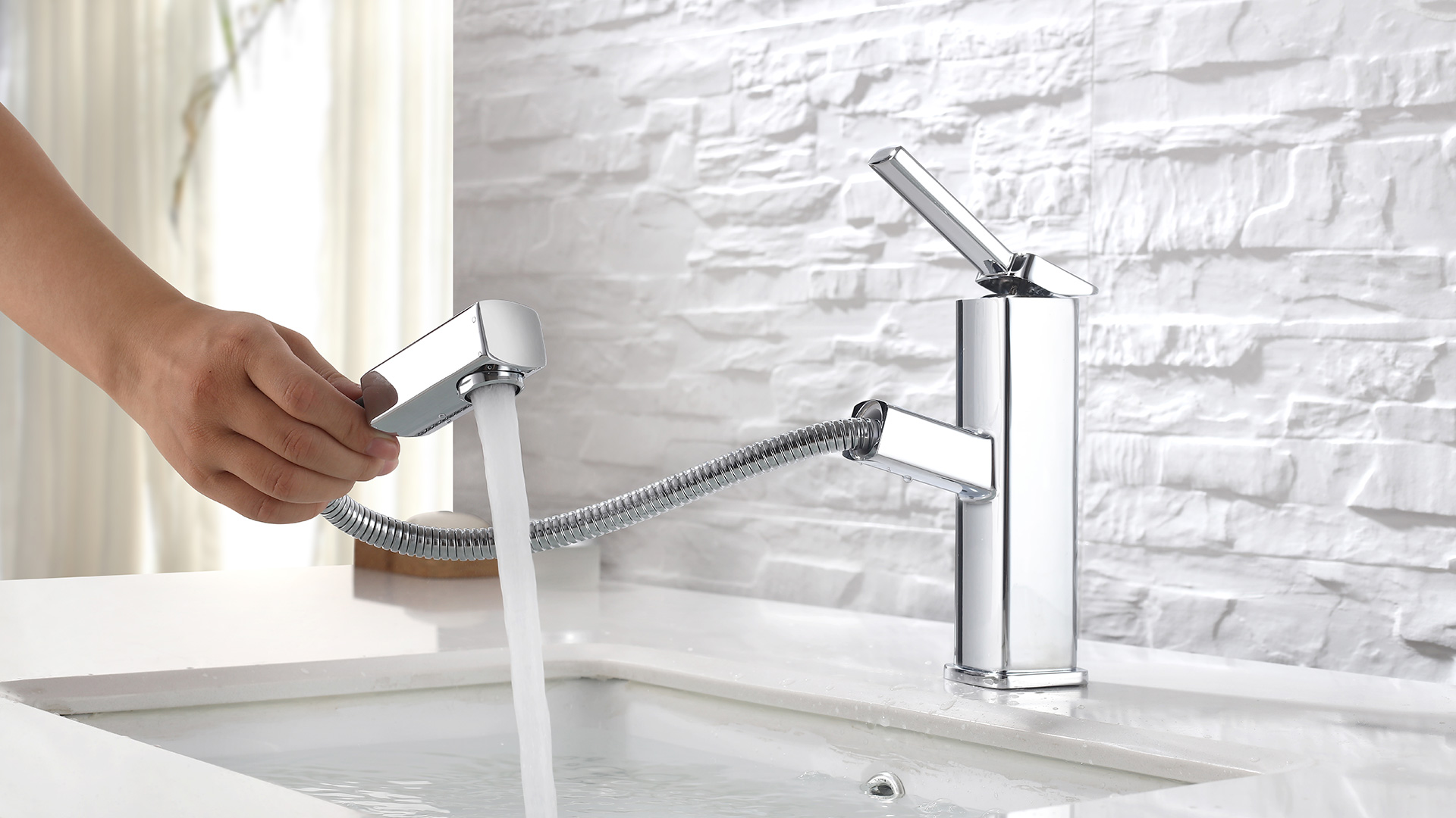 Maka Rubinetto Per Lavabo Da Bagno Con Doccetta Estraibile Miscelatore Getto Diretto Accessori Inclusi Doccetta Estraibile Stile Moderno Cromato 90530975