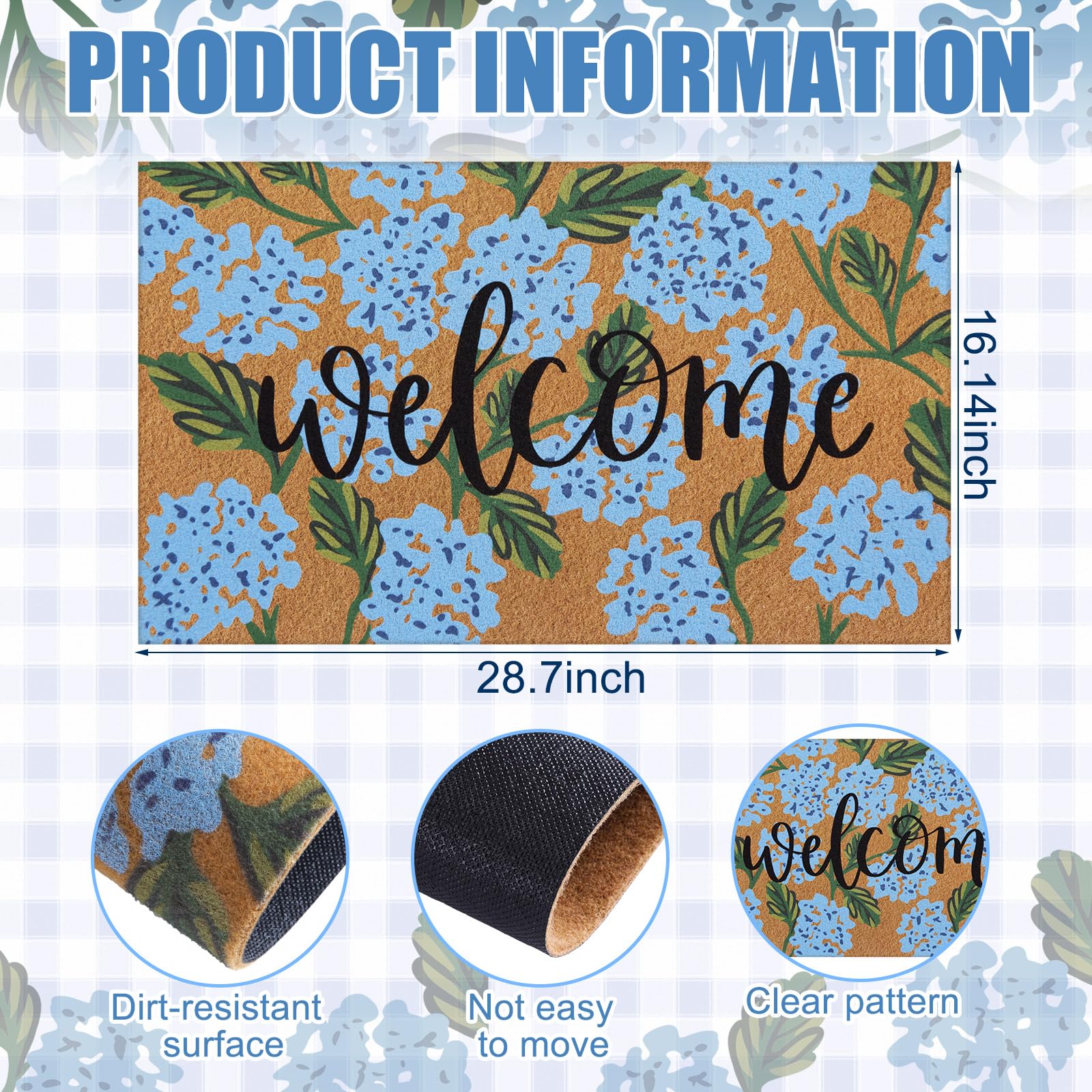 Condition photo showing New/Like New for jenaai hydrangea outdoor welcome doormat, 16 x 29 inches floral front coir door mat with summer design, non slip outdoor rug for entryway patio porch indoor decor
