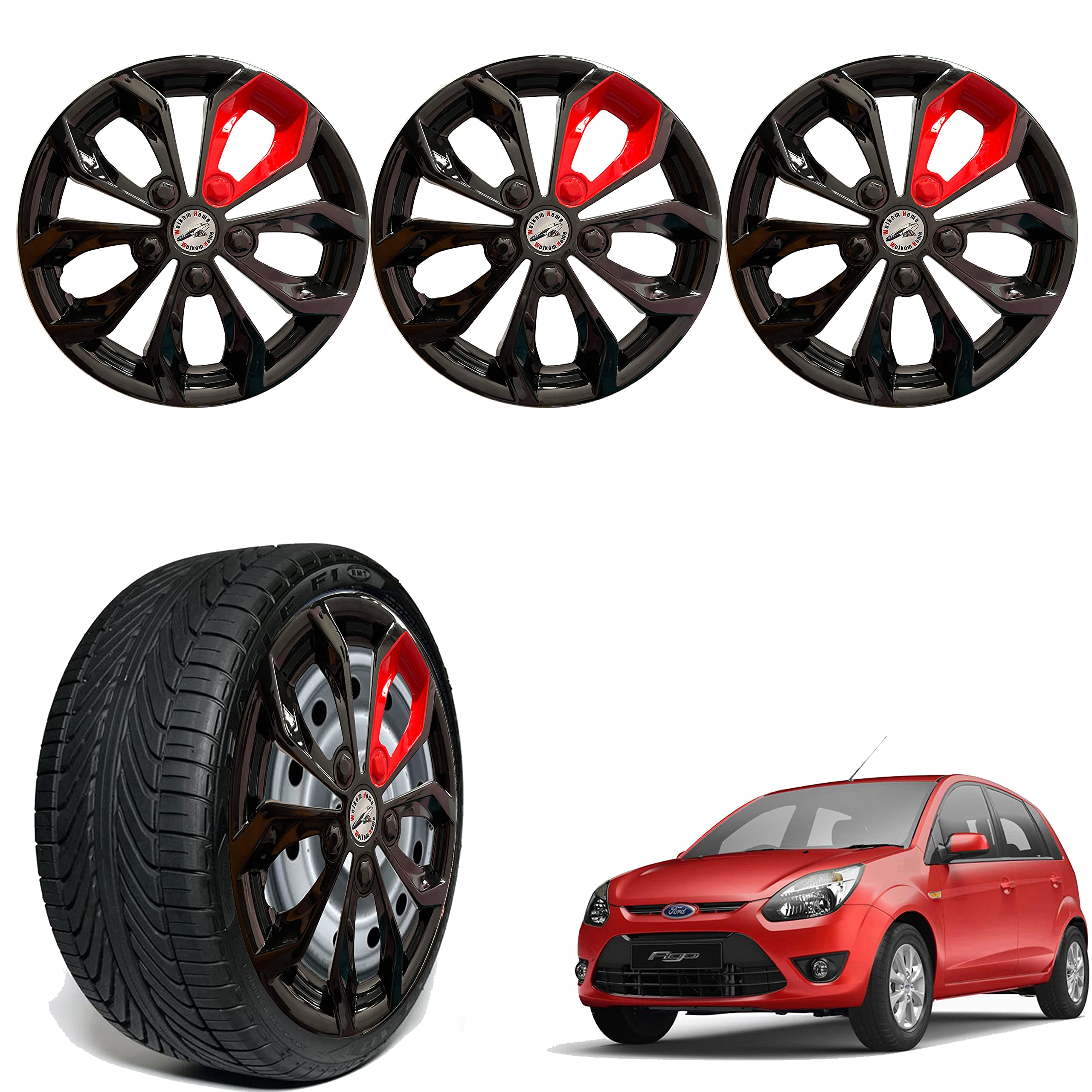 WolkomHome Car Accessories Wheel Cap, Hub Cap Wheelcover 14 Inch Wheel Cover Furry Black RED Patch Color for Figo Old-image-16