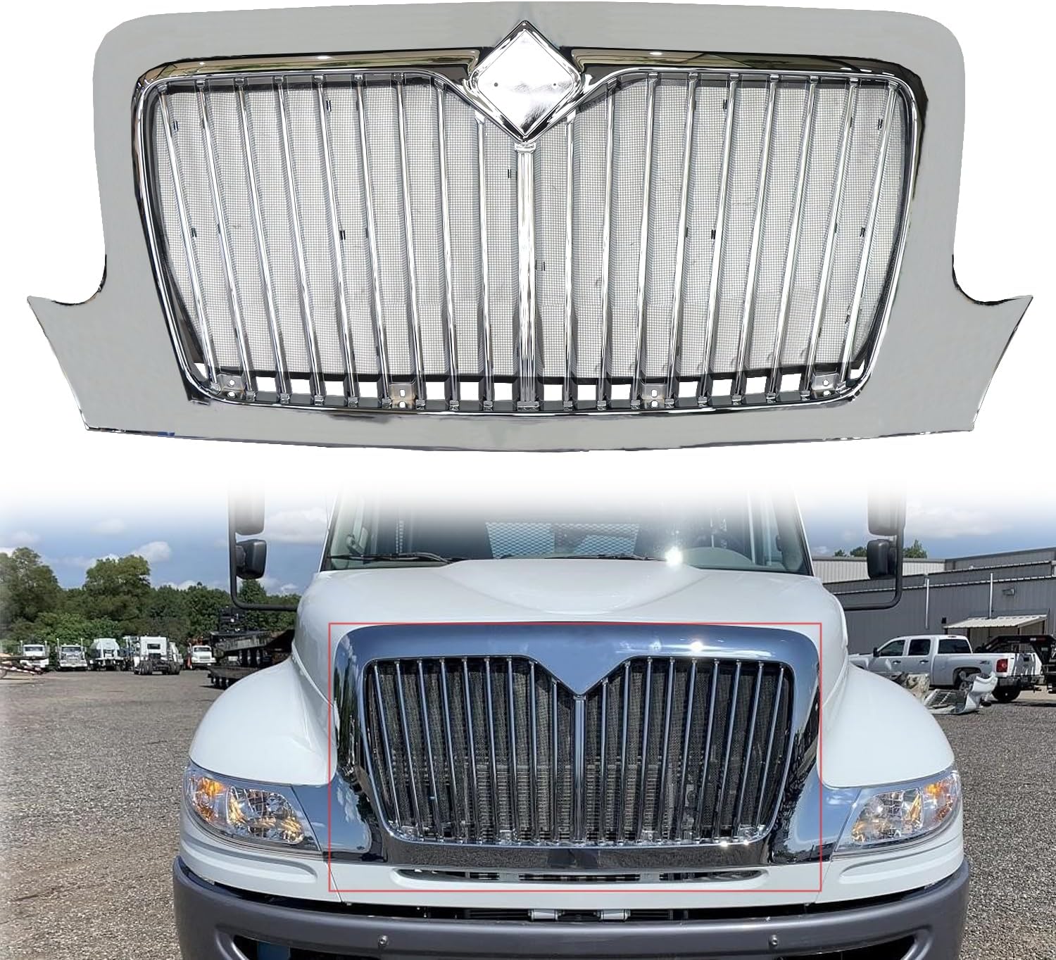 Chrome Front Grille Frame fit for 2002-2019 International Durastar Semi Trucks 4100 4200 4300 4400 (TR040)