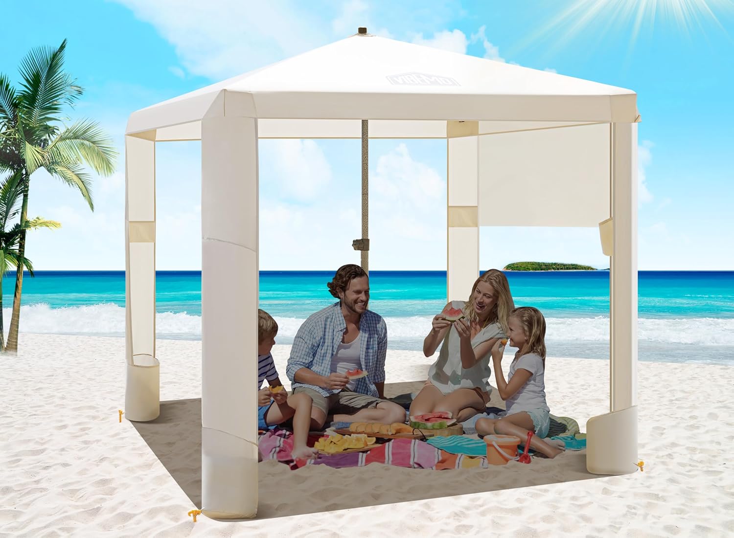 Beach Cabana 6.2'x6' Canopy, Fast Set up and Take Down, UPF 50+ UV Protection, Rainproof Beach Umbrella Shelter with Half Side Wall for Outdoor Patio Backyards Alfresco Eateries Pools Cafes Picnic