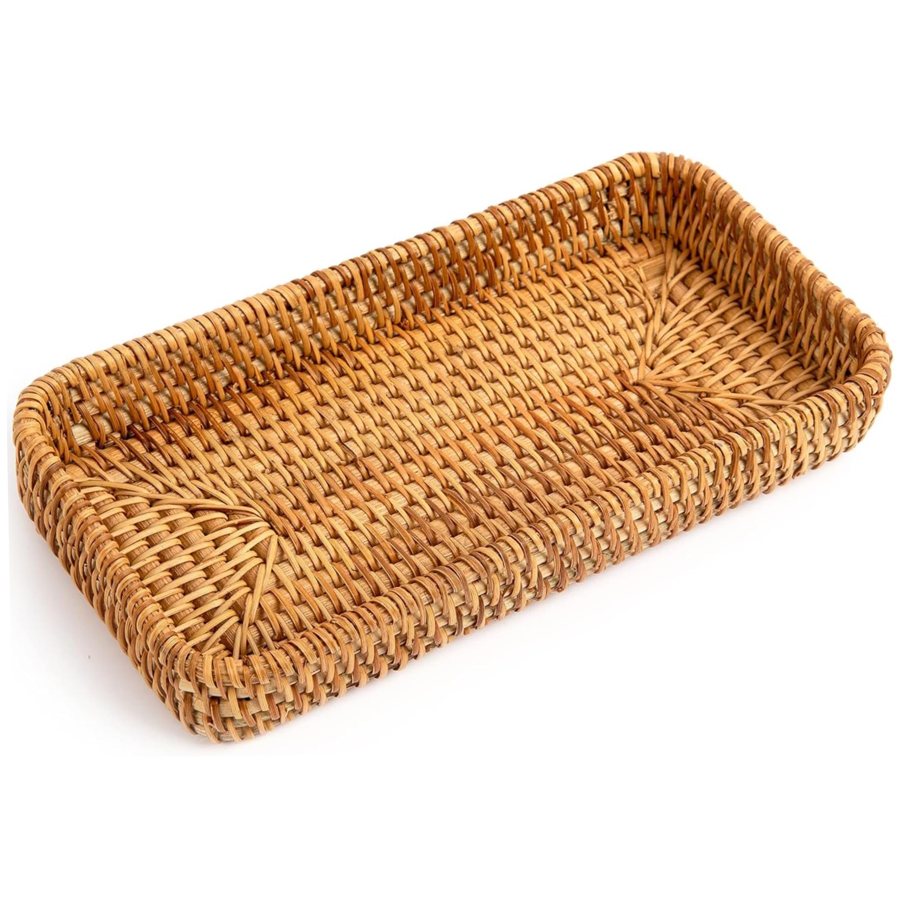Ngbbby Rattan Tray, 8.3x4.3x1.6 Inch Rectangle Woven Tray, Storage Small Wicker Basket for Home, Office, Dining Room, Rattan